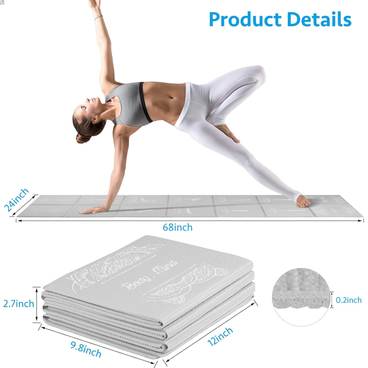 Foldable Yoga Mat for Women, Non Slip Exercise Mat for Home Gym, 5mm Travel Y…