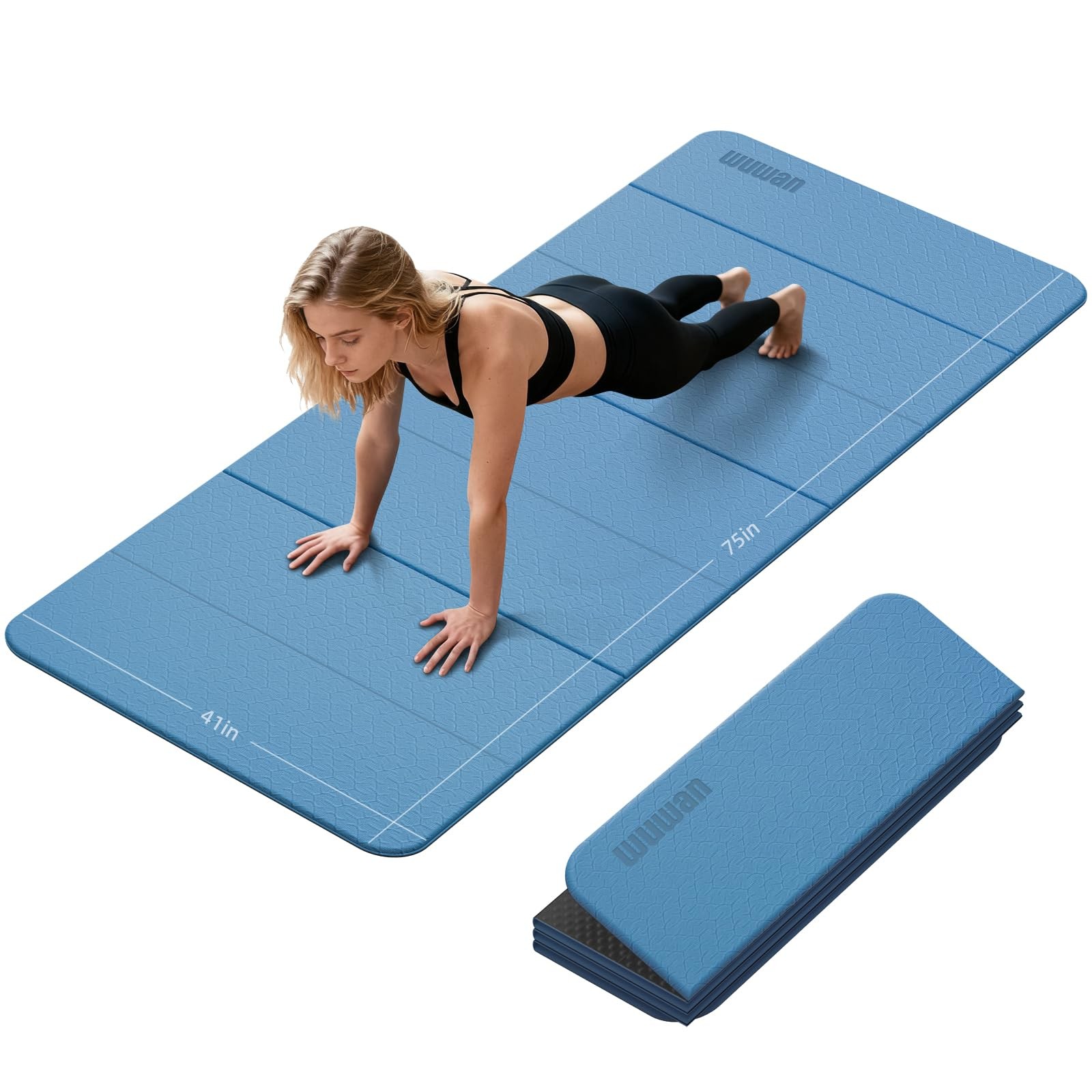 Foldable TPE Yoga Mat Thick 10mm,75″ x40″Extra Large Exercise Mats
