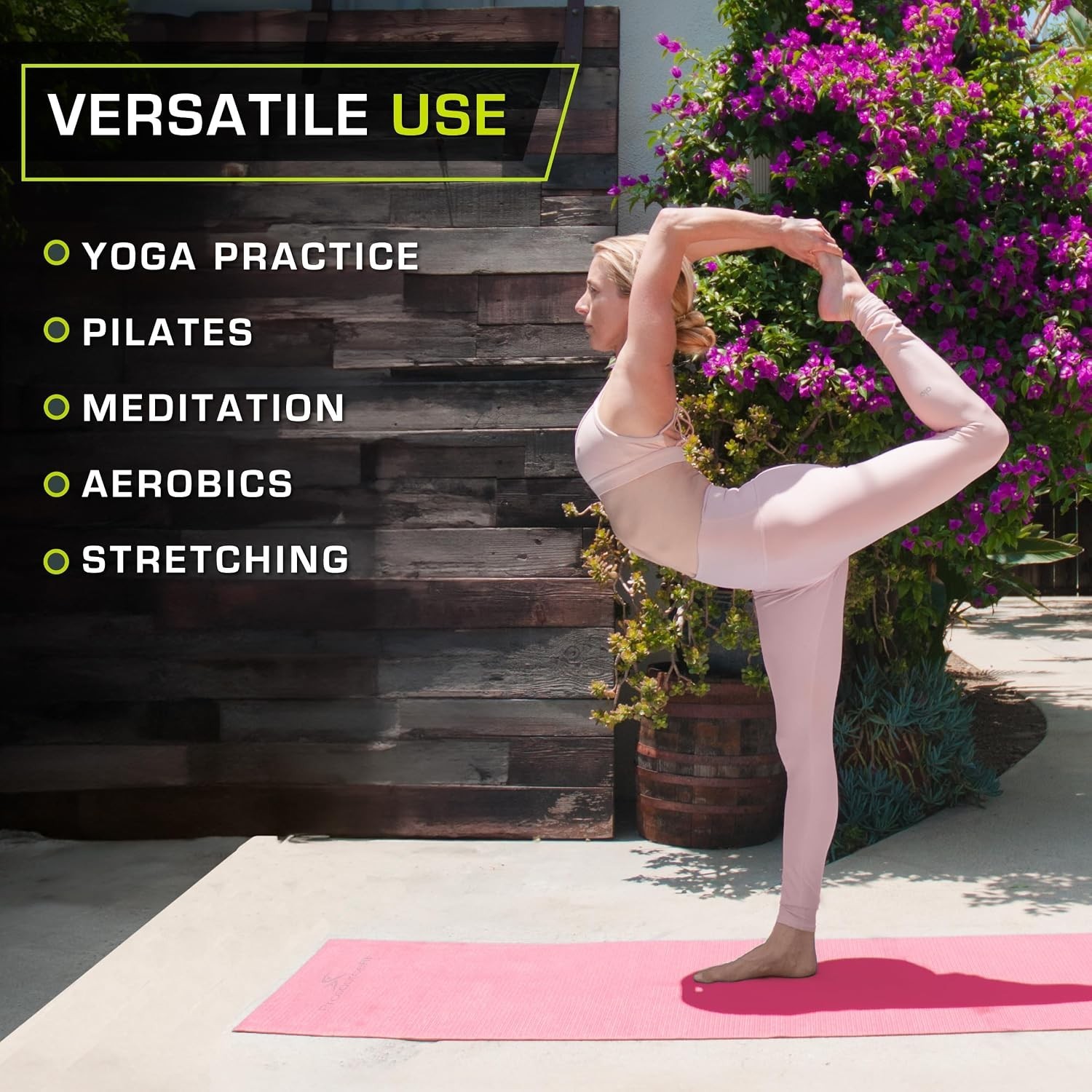 Yoga Exercise Mat 72 Inch 1/4 Inch Thick Non Slip Pink PVC for Comfort