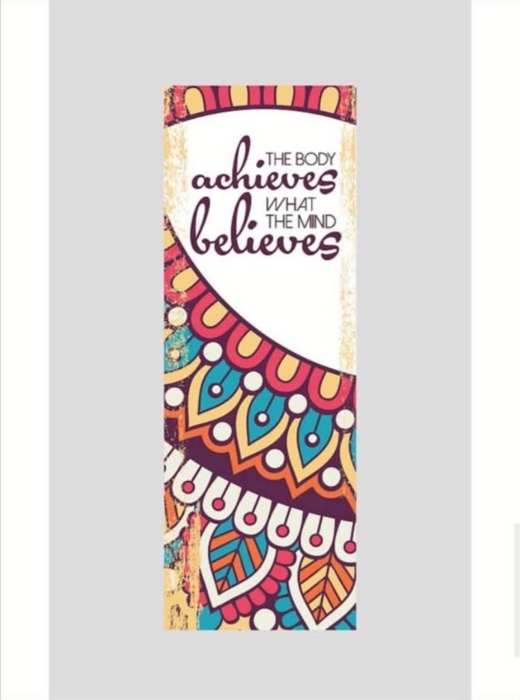 HOT YOGA MAT TOWEL / COVER With “the Body Achieves What The mind believes” Text