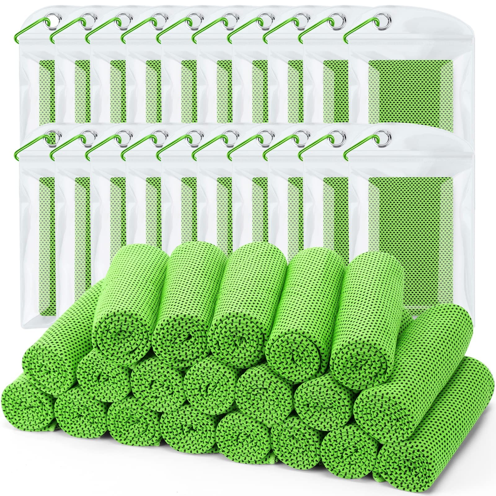 Biange Cooling Towel (Pack of 20, 40″x12″) with Pouches 40″ x 12″, 20green