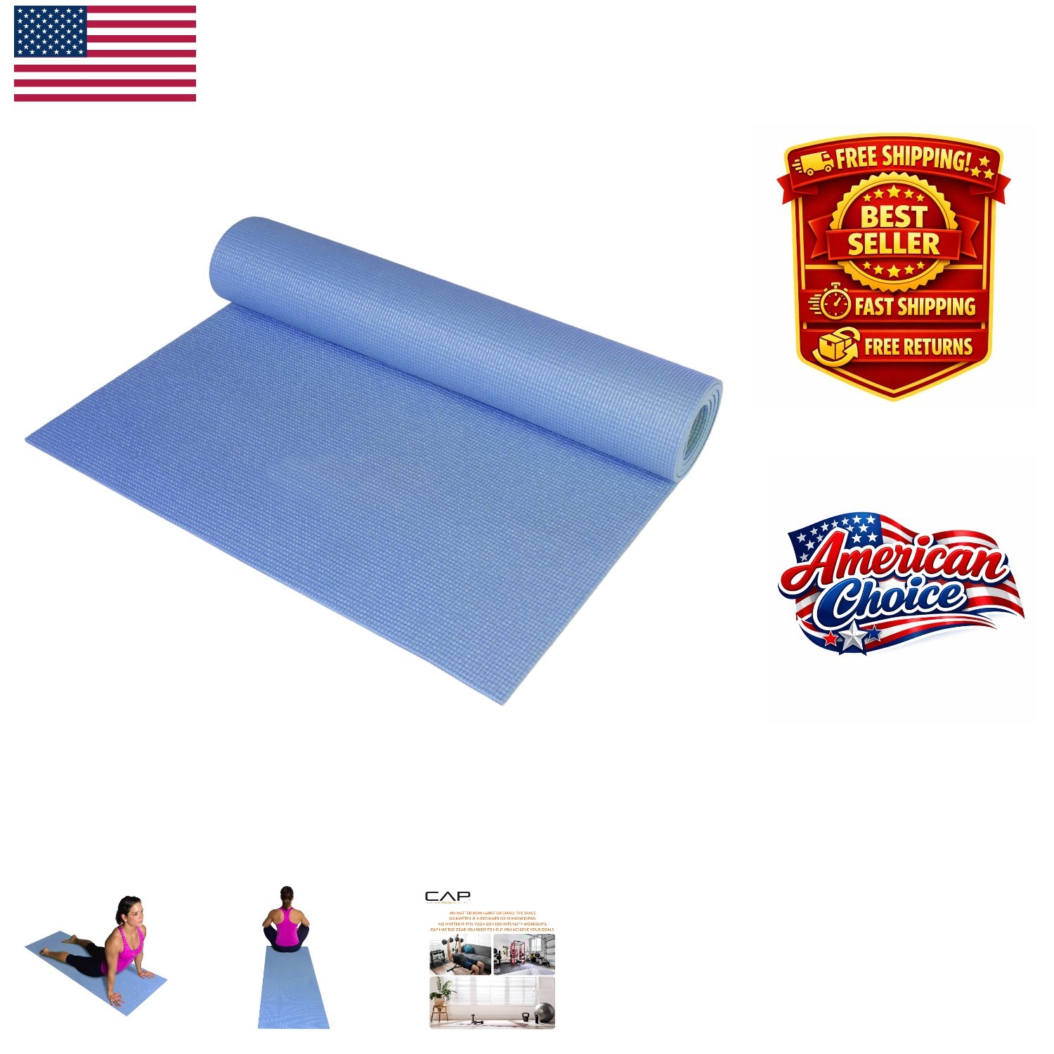 Compact Non-Slip Yoga & Fitness Mat – Lightweight Blue Rubber for Easy Transport