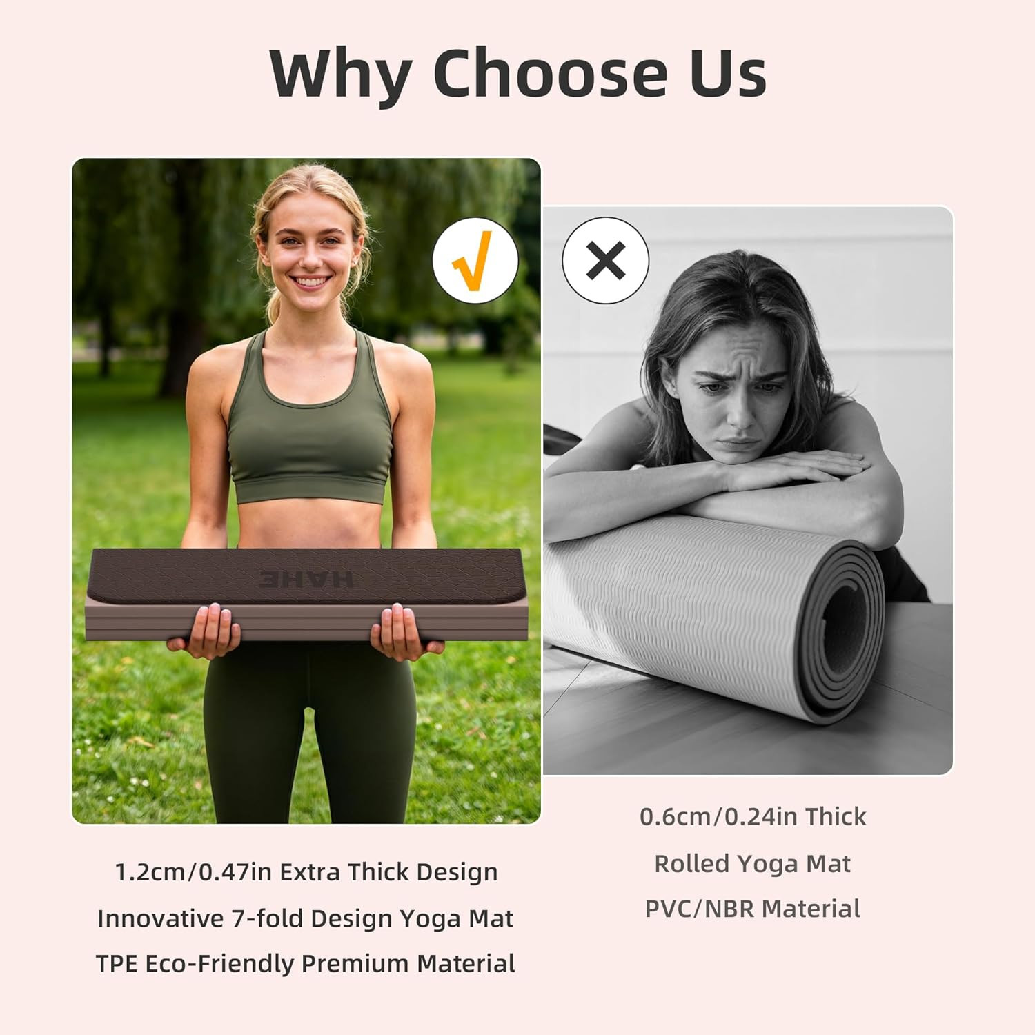Extra Thick 7-Fold Yoga Mat 72″x24″, Non-Slip TPE, Portable for Home Gym