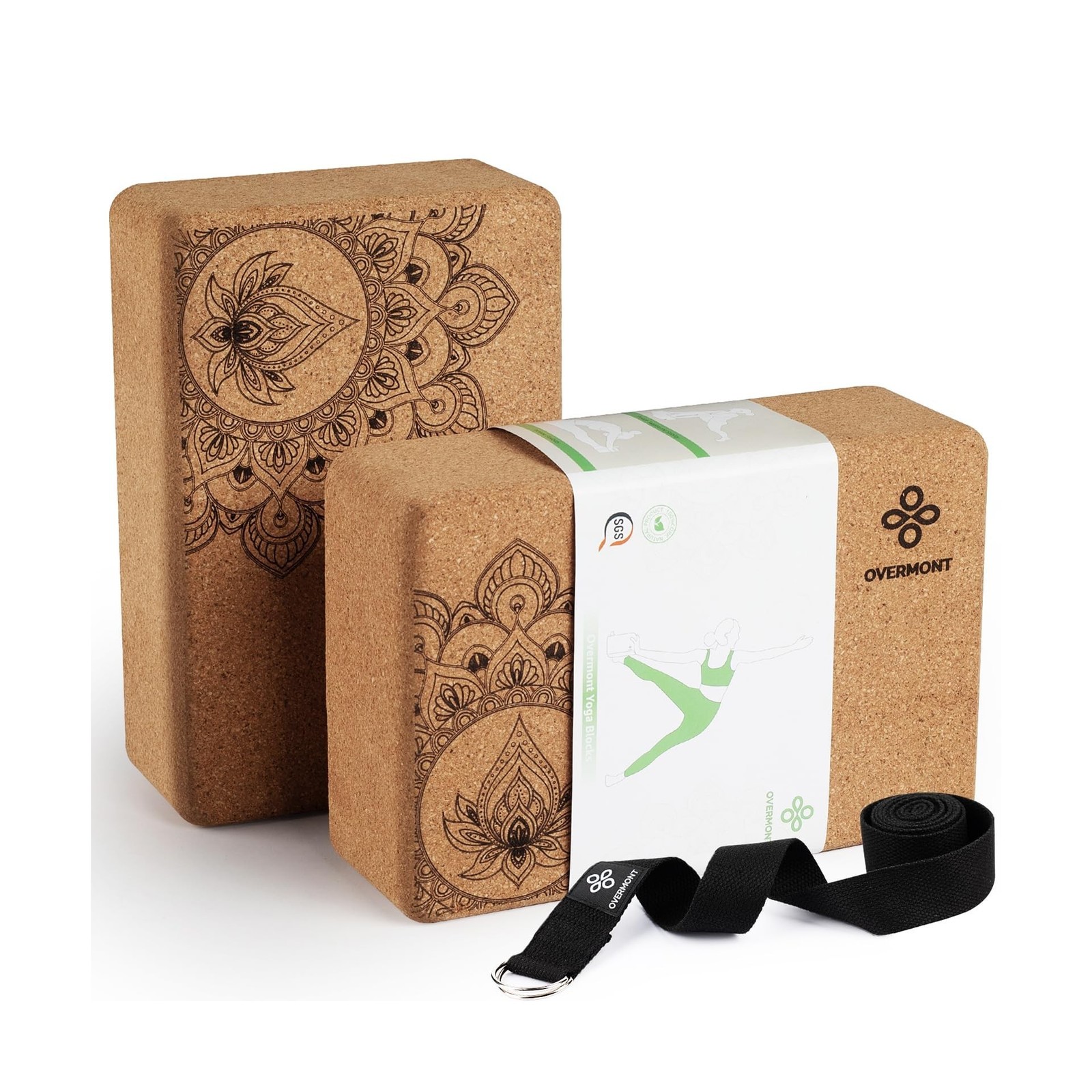 Overmont Cork Yoga Blocks 2 pack with 8ft Strap Natural Cork Br… FAST USA SHIP