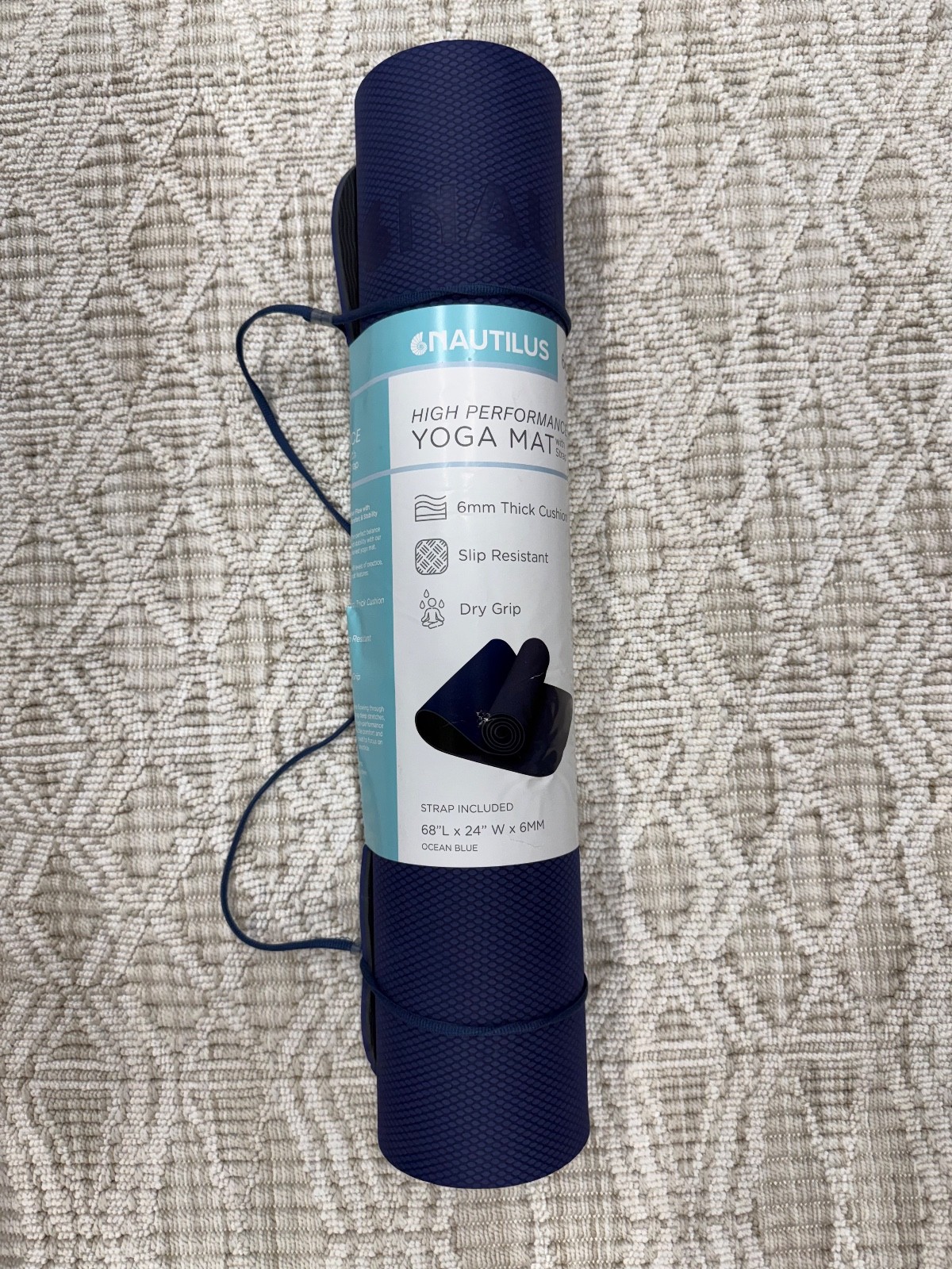 Nautilus High Performance Yoga Mat 6mm W/strap Blue New W/ Tags