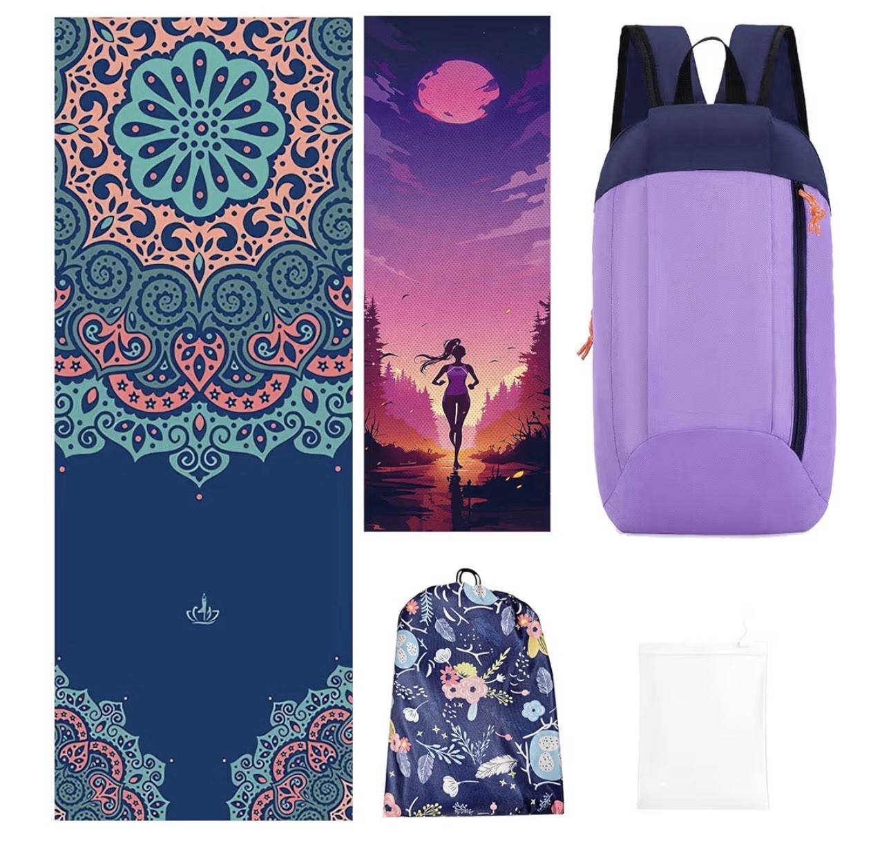 Yoga Mat Towel w Cooling Towel & Backpack 3-in-1 Travel Gym Portable Set Pilates