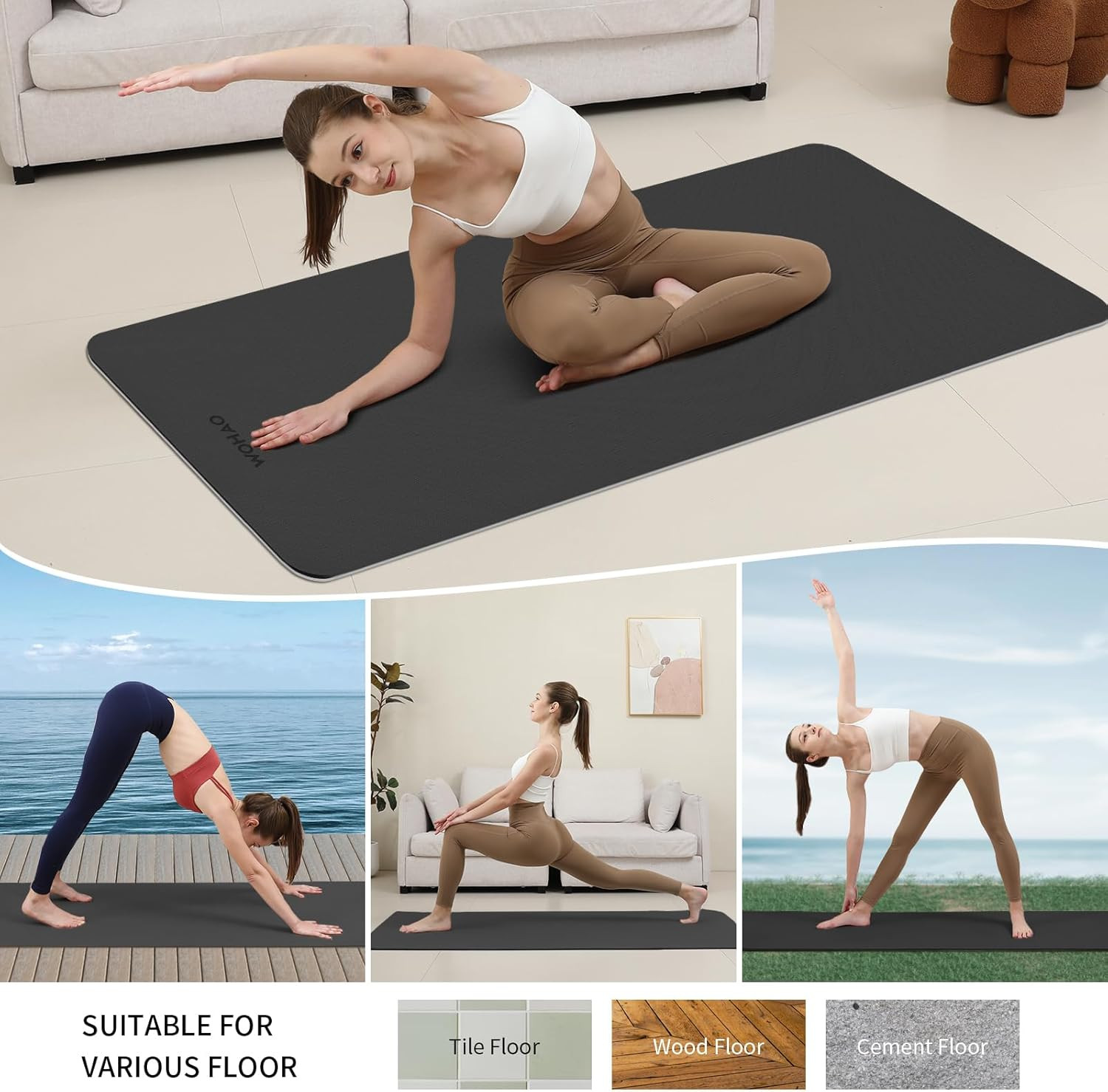 Extra Thick 8mm Non-Slip Yoga Mat with Carrying Strap – 72″x28″ Dual Color