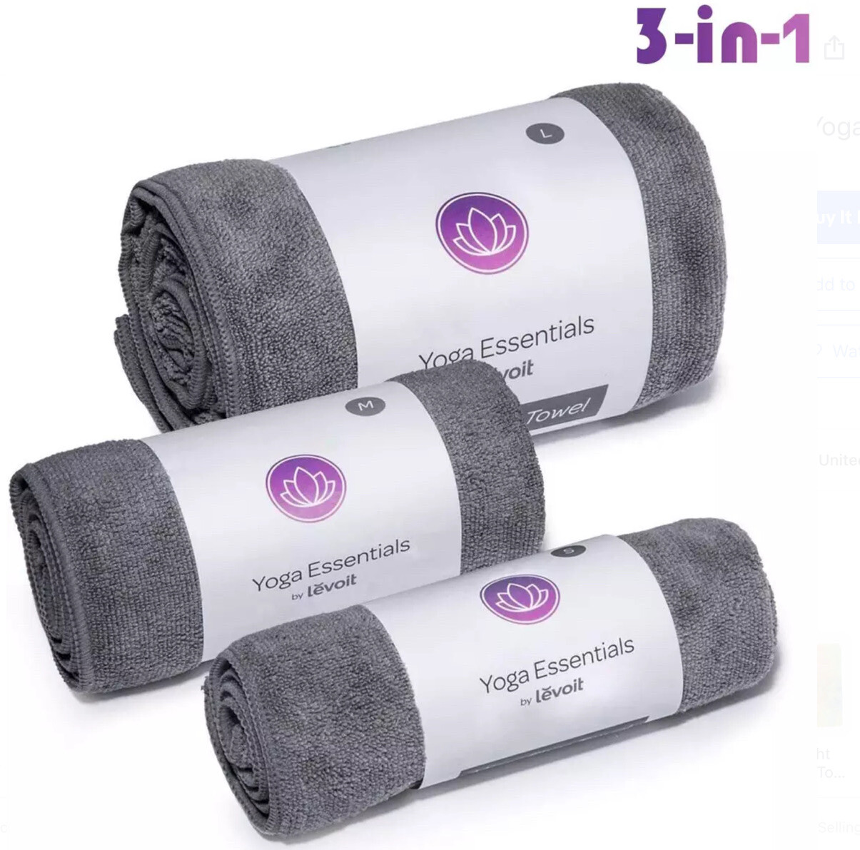 New Lotus LEVOIT Yoga Mat Towel Hot Yoga Non Slip Towel Set Of 3 Towels (C48)