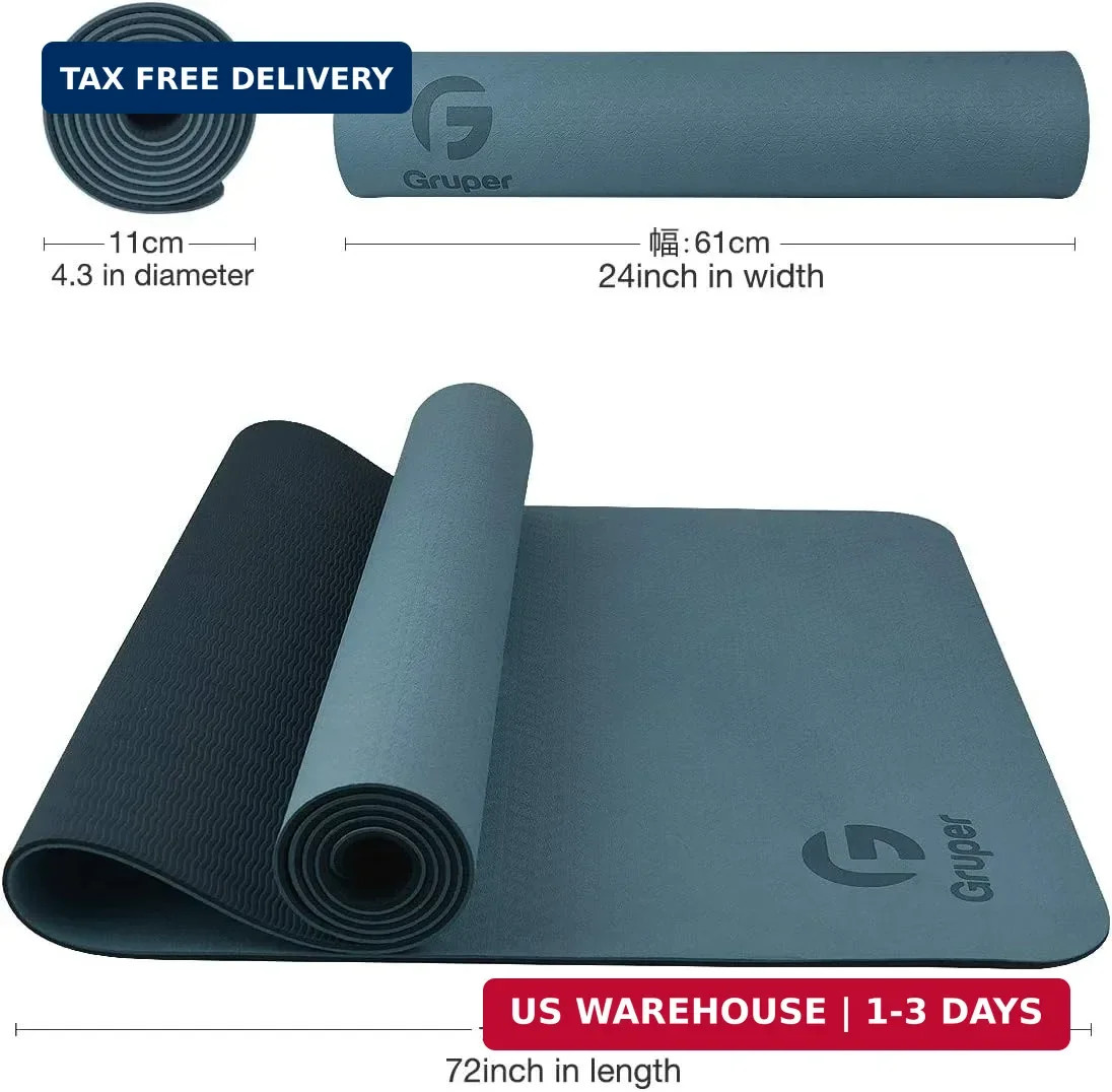 Gruper Yoga Mat Non Slip, Eco Friendly Fitness Exercise Mat with Carrying Strap,