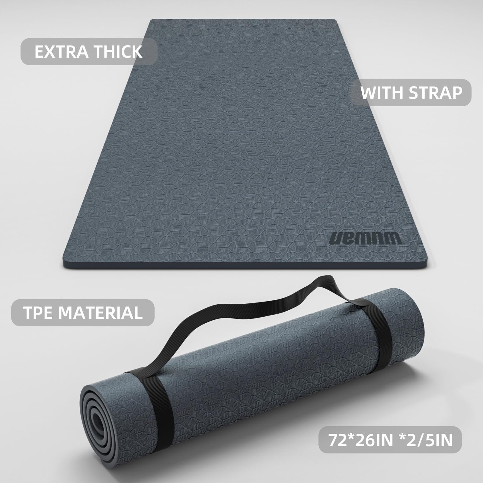 10 mm Yoga Mat 72″x26″ TPE Non-Slip Exercise Mat 0.4″ Thick, Easy-to-Carry Fi…