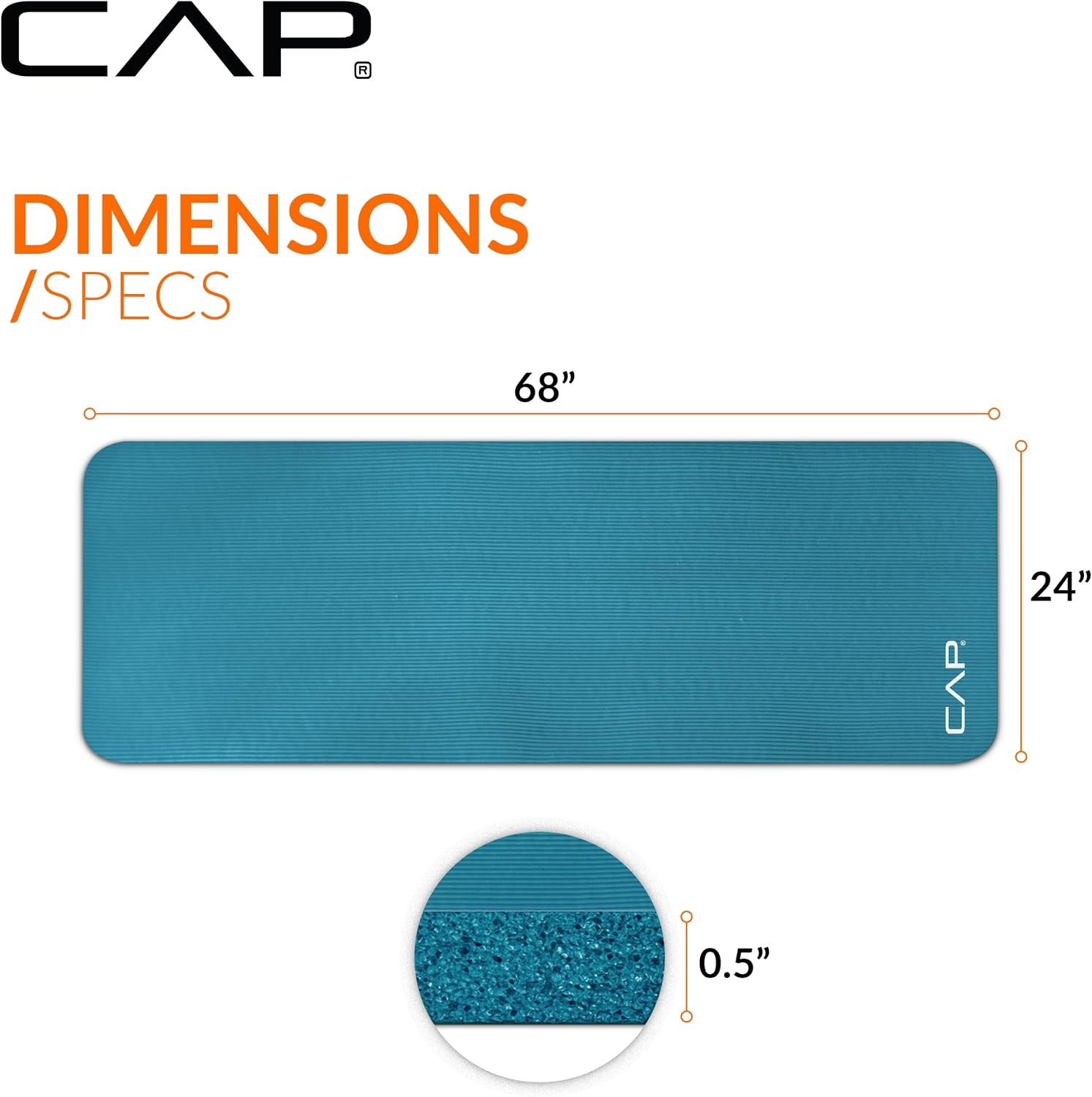CAP Barbell 1/2-Inch High Density Exercise Yoga Mat with Strap | Multiple Option