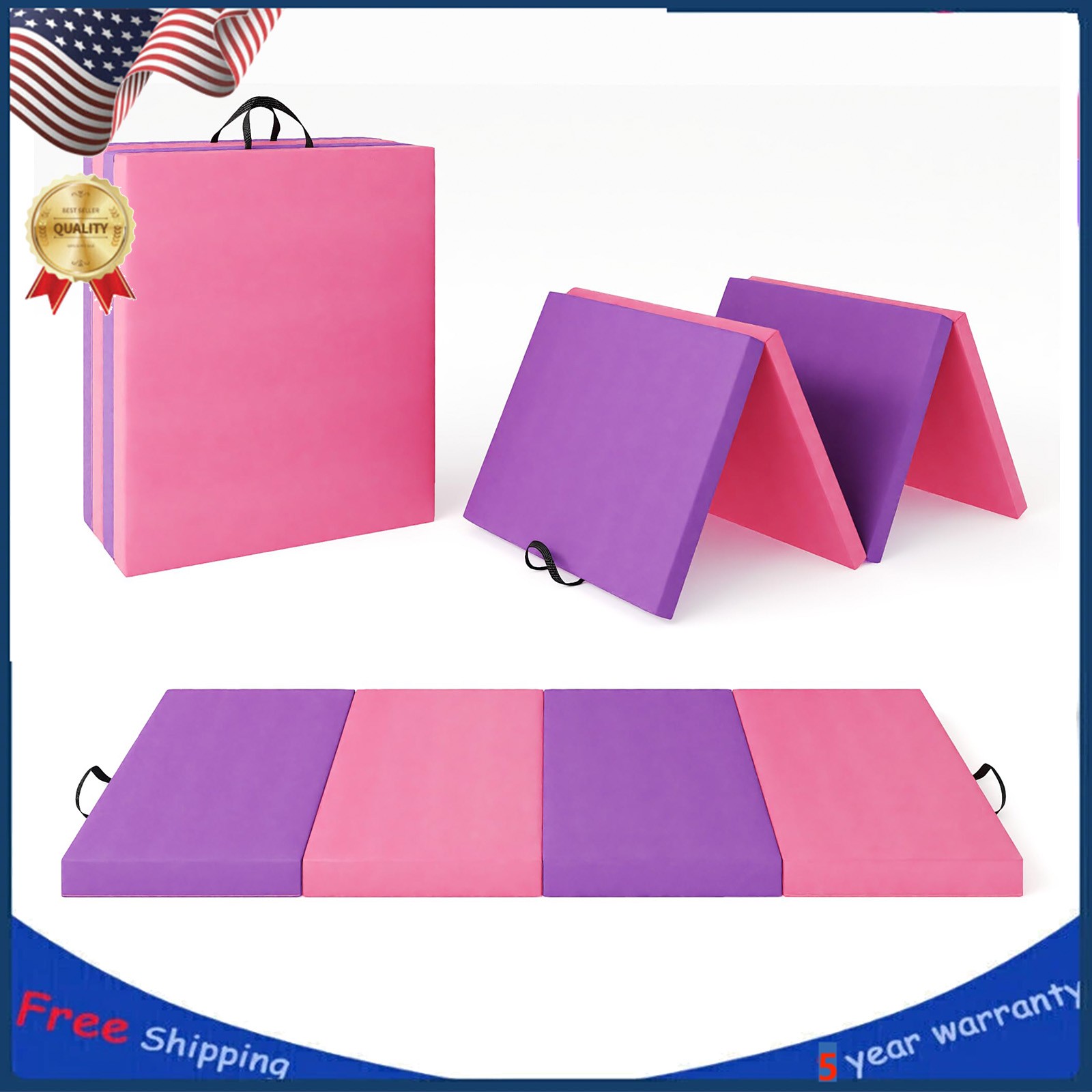 Folding Gymnastics Mat, 6×2 Ft(Four-fold) Thick Portable Exercise & Tumbling Pad