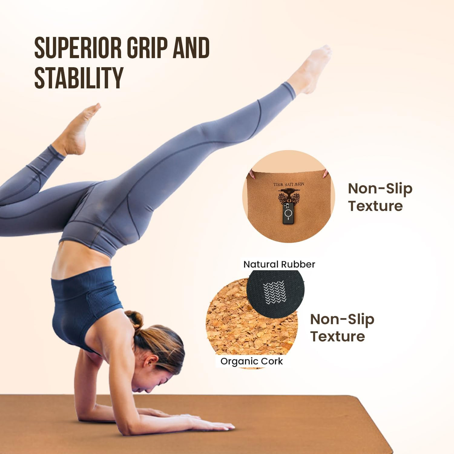 MHW- Live Well Non-Slip Yoga Mat 6Mm Extra Thick – Eco-Friendly Cork & TPE Ex…