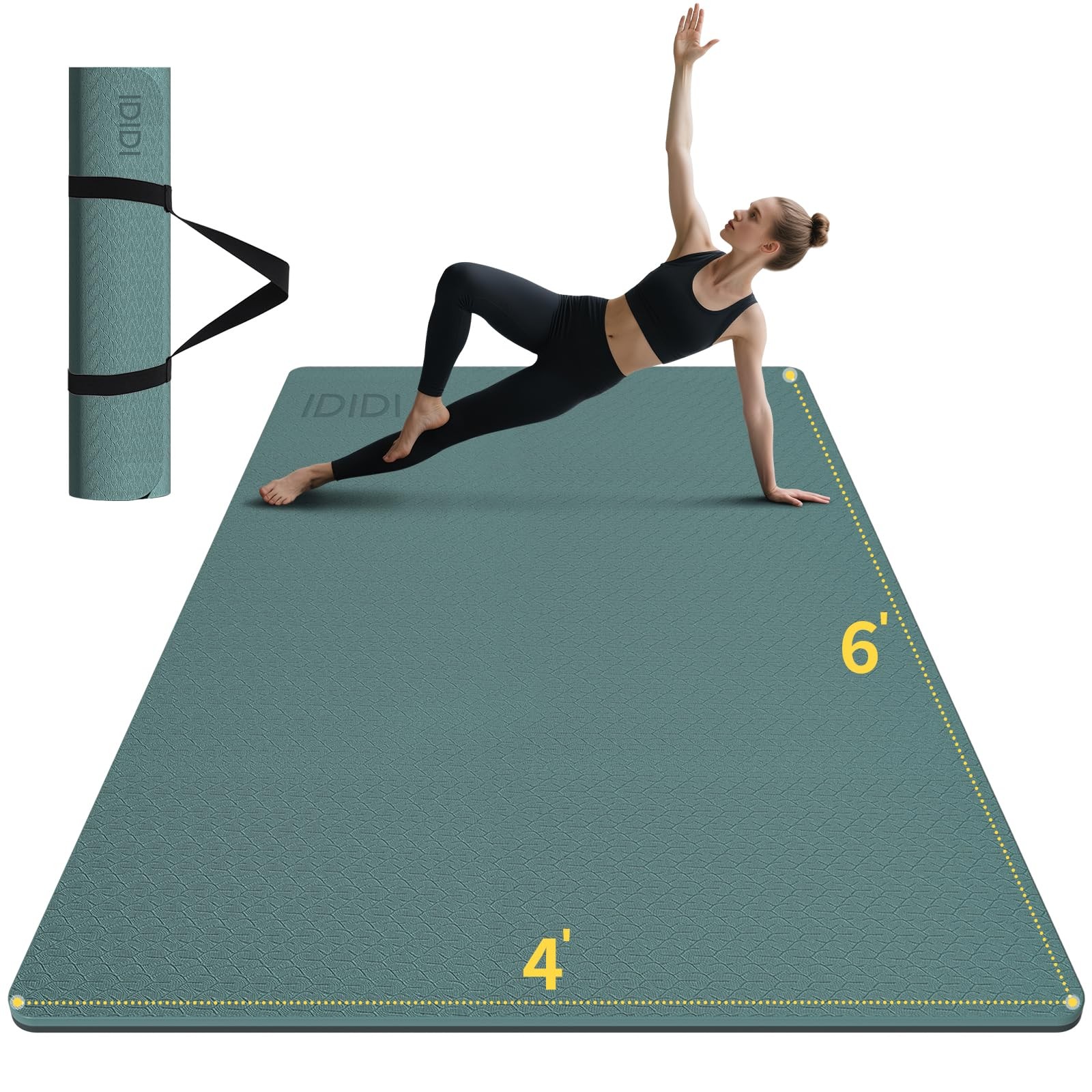 10mm Large Yoga Mat (6’x 4′) – Extra Long and Wide 72 x 48 x 0.4 inches, Non-…