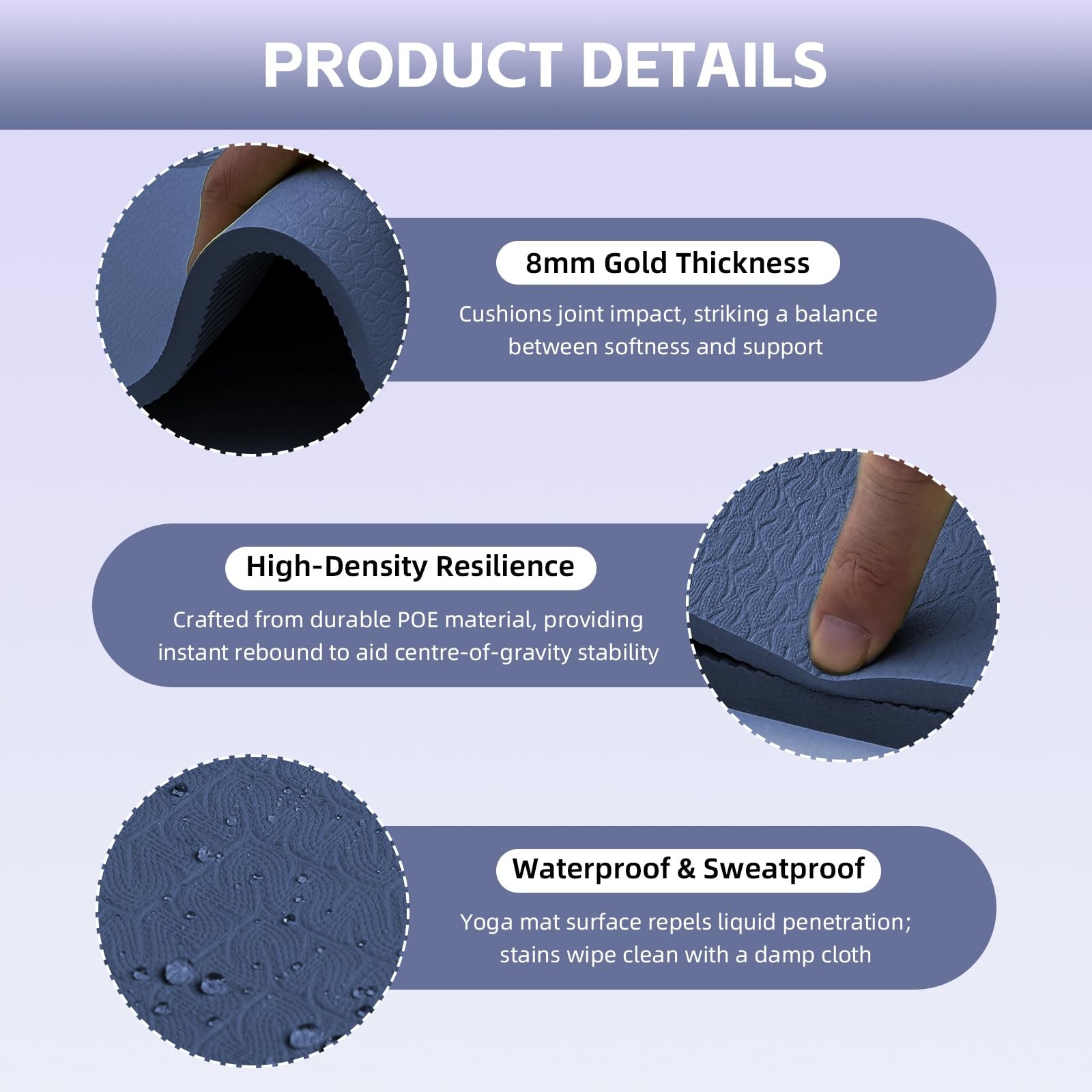 Large Yoga Mat Thick, 76″x32″x0.31″Wide POE 76″ x 32″ x 0.31″, Navy Blue