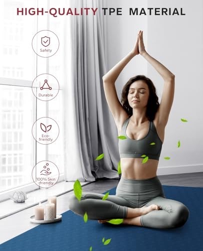 Extra Wide Non-Slip Yoga Mat 72″x36″x6mm, Durable Eco-Friendly Exercise Mat + Ba