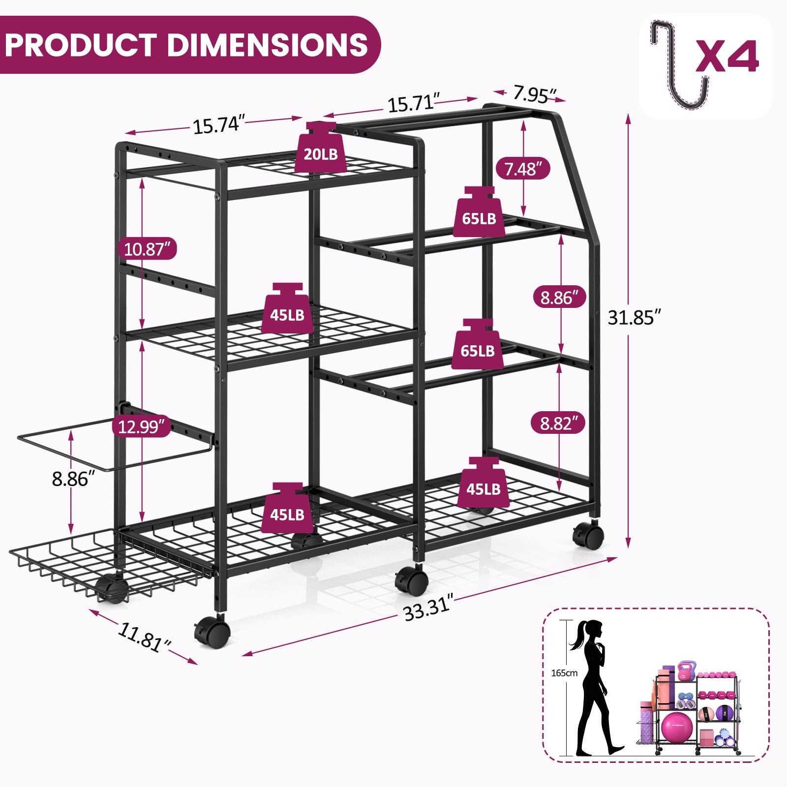 Dumbbell Rack, Weight Rack for Home Gym, Yoga Mat Storage Rack, Exercise Equi…
