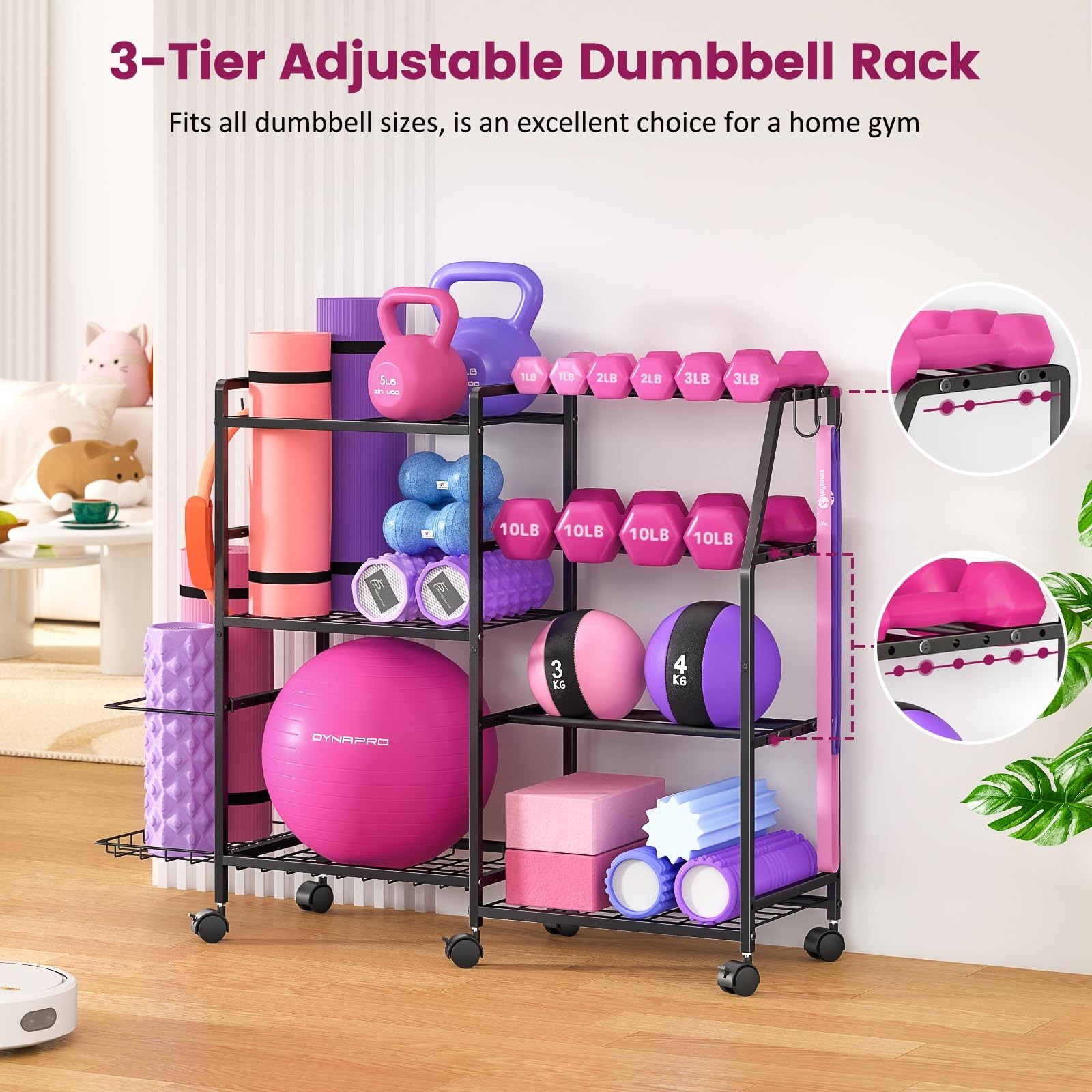 Dumbbell Rack, Weight Rack for Home Gym, Yoga Mat Storage Rack, Exercise Equi…