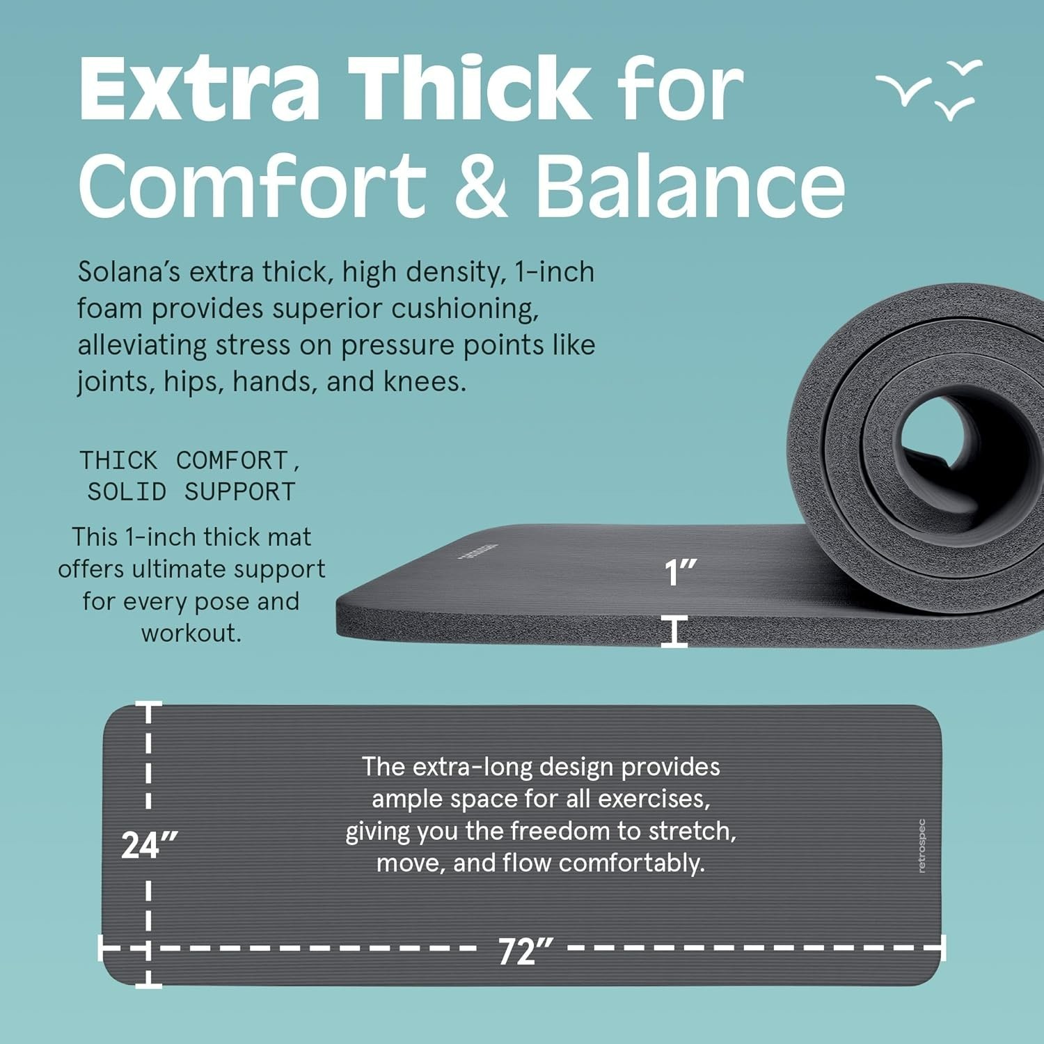 Solana Yoga Mat 1″ Thick w/Nylon Strap for Men & Women – Non Slip Exercise Ma…