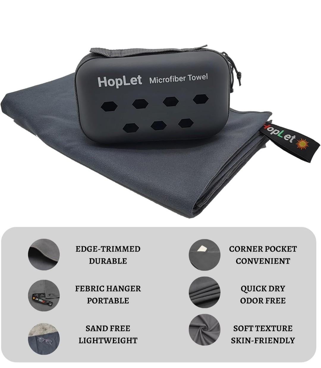Hoplet Microfiber Towel Camping to Outdoors Gym Fitness Yoga New