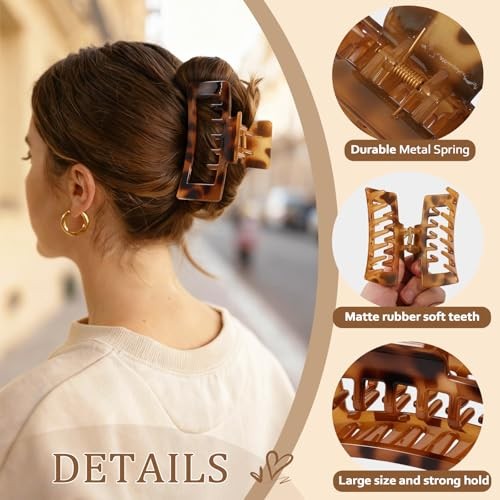 6 PCS 4.1 Inch Large Claw Clips for Thick Hair, Double Tortoise – 4.1 Inch