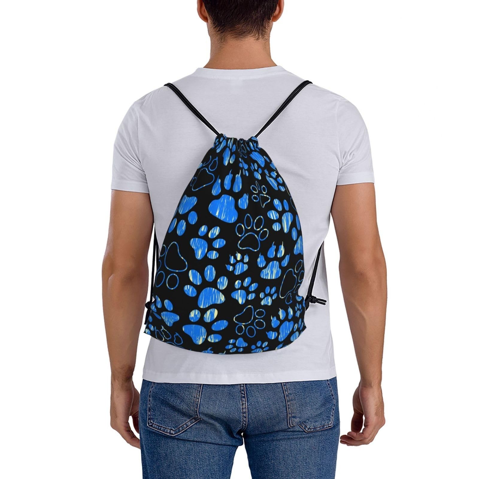 Paw Print Gym Bag – Foldable, Drawstring Backpack for Shopping, Sport, Yoga, …