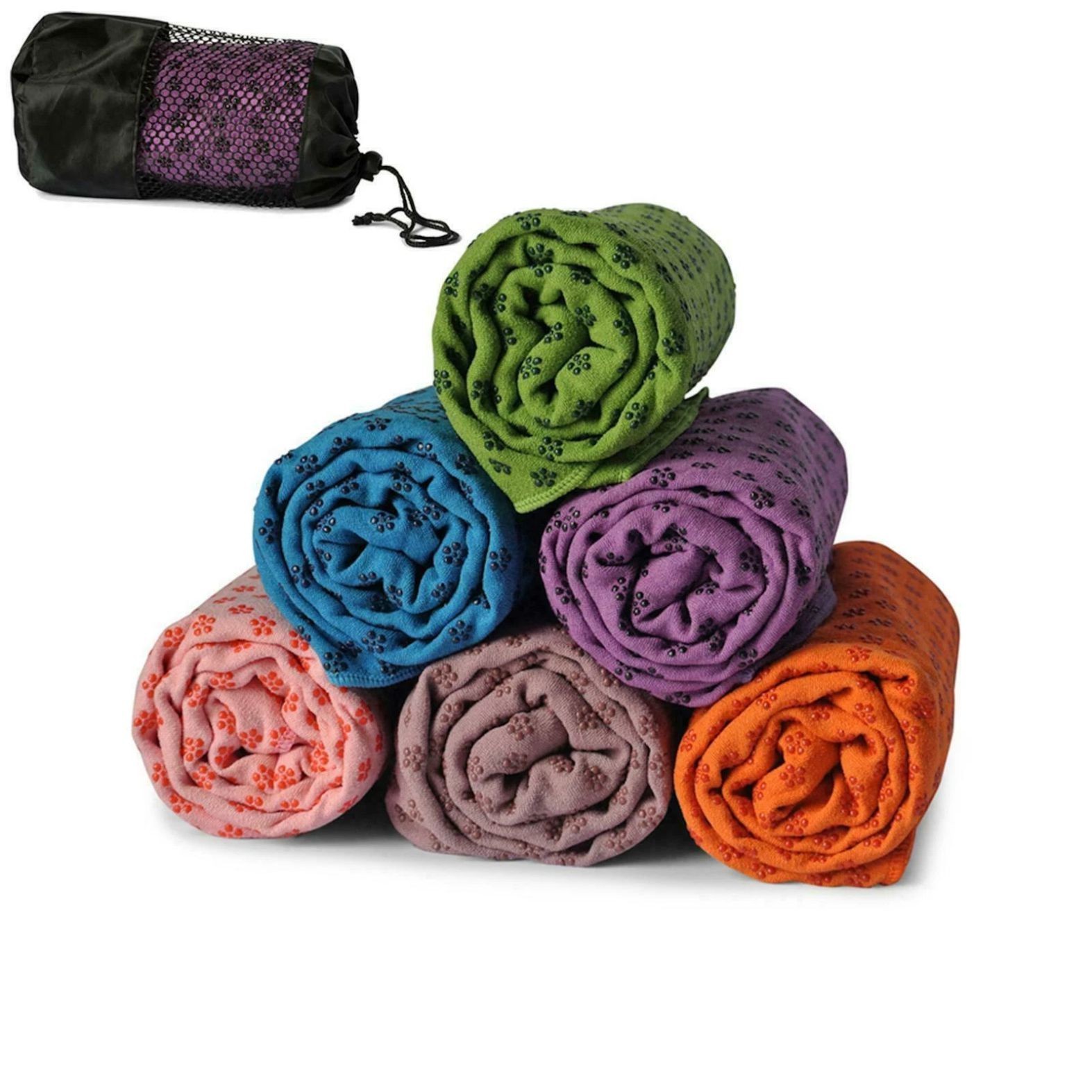 NON SLIP YOGA TOWEL _ HOT BIKRAM GRIP w/ TRAVEL BAG _ SIZE 72″x24″ _ BRAND NEW