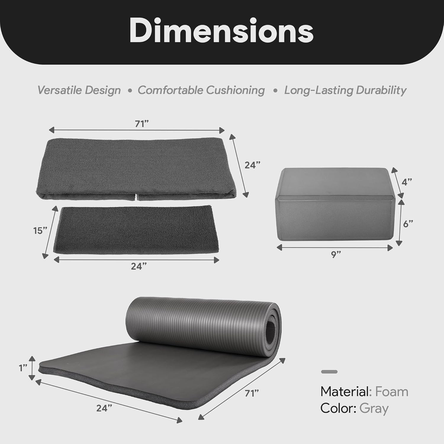 7-Piece Yoga Set with 71X24X0.5 Inches Extra Thick Mat and Carrying Sling – Incl