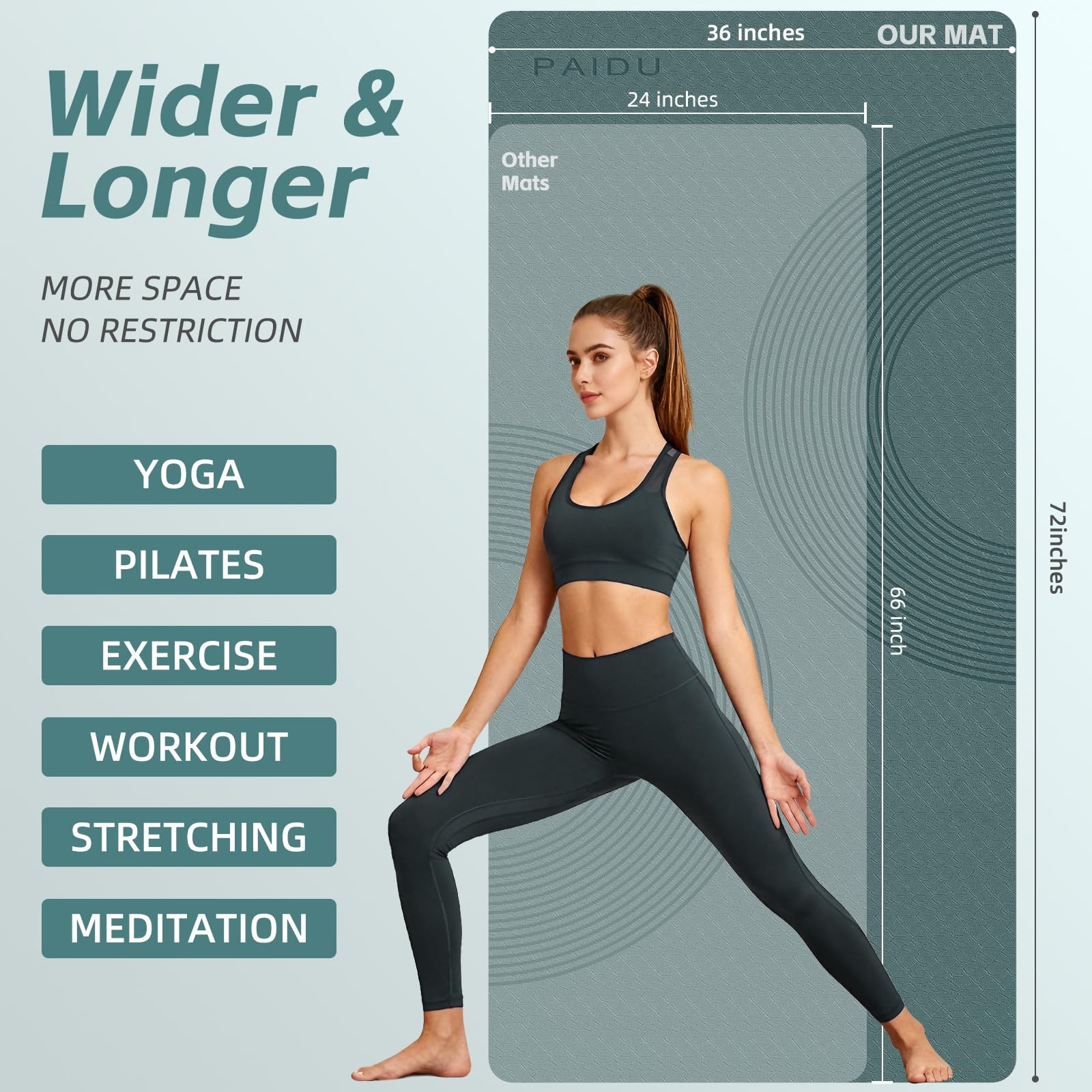Large Yoga Mat, 72″ x 36″ x 2/5″（10MM） Thick Non-Slip Exercise Mat, SGS-Certi…