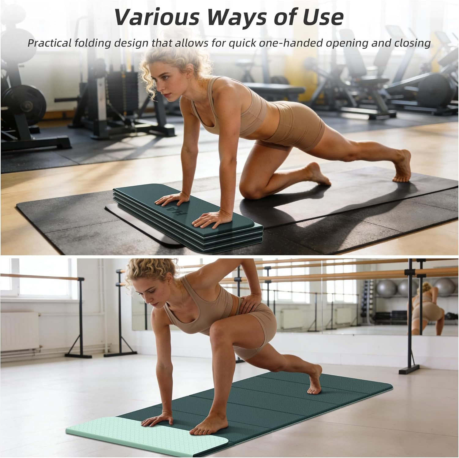 Foldable Yoga Exercise Mat, 74″Lx32″Wx1/3″Thick, TPE Multi-Purpose Workout Mats