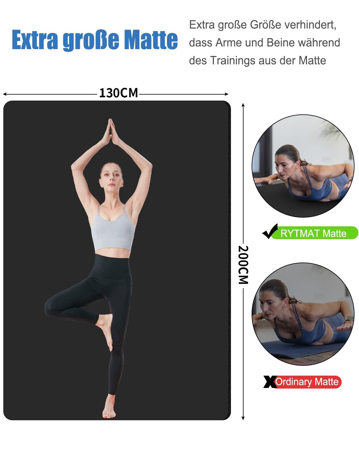 Yoga Mat XXL 200×130×2cm Fitness Mat Extra Large Wide Sports Mat NBR Extrad…