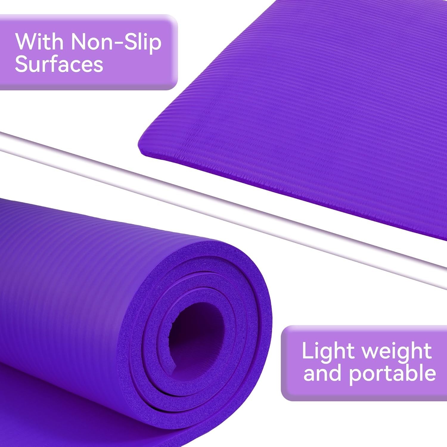 Extra Thick 71″ Yoga Mat with Moisture-Resistant, Non-Slip Surface for Stability