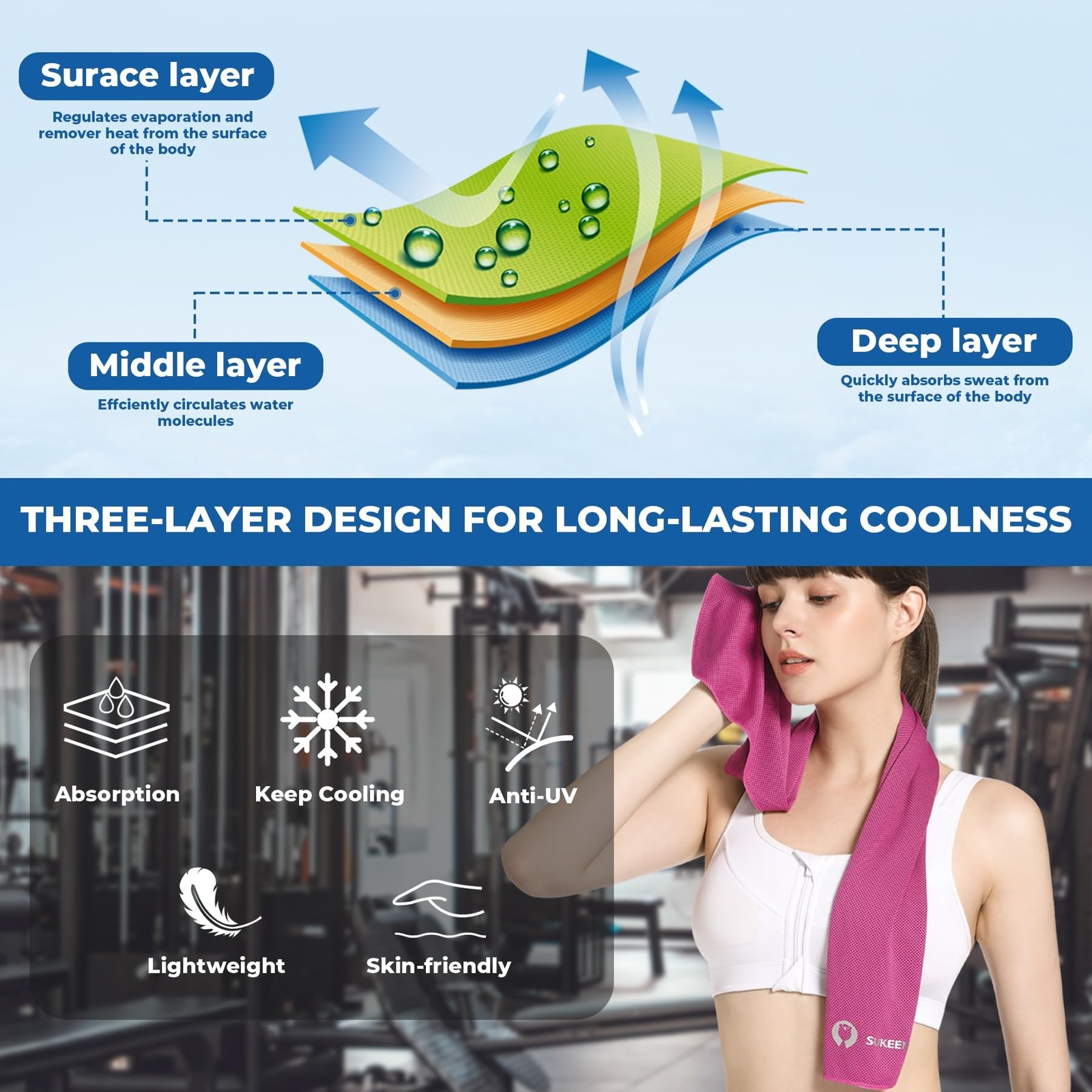 Sukeen Cooling Towels 6 Pack (40″x12″), Cooling Towels for Neck and Face, Qui…