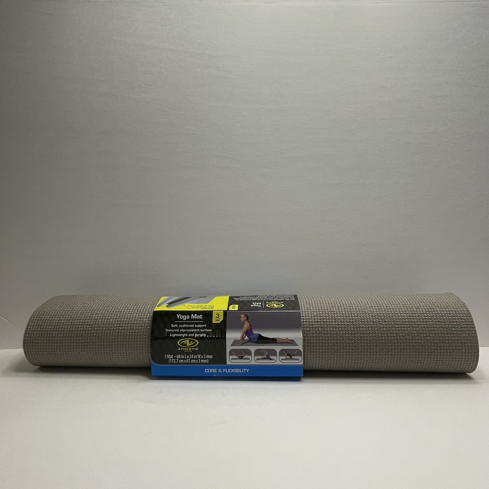 Yoga Mat Athletic Works Steel Gray 68″ x 24″ 3mm Soft Cushioned Support – NEW