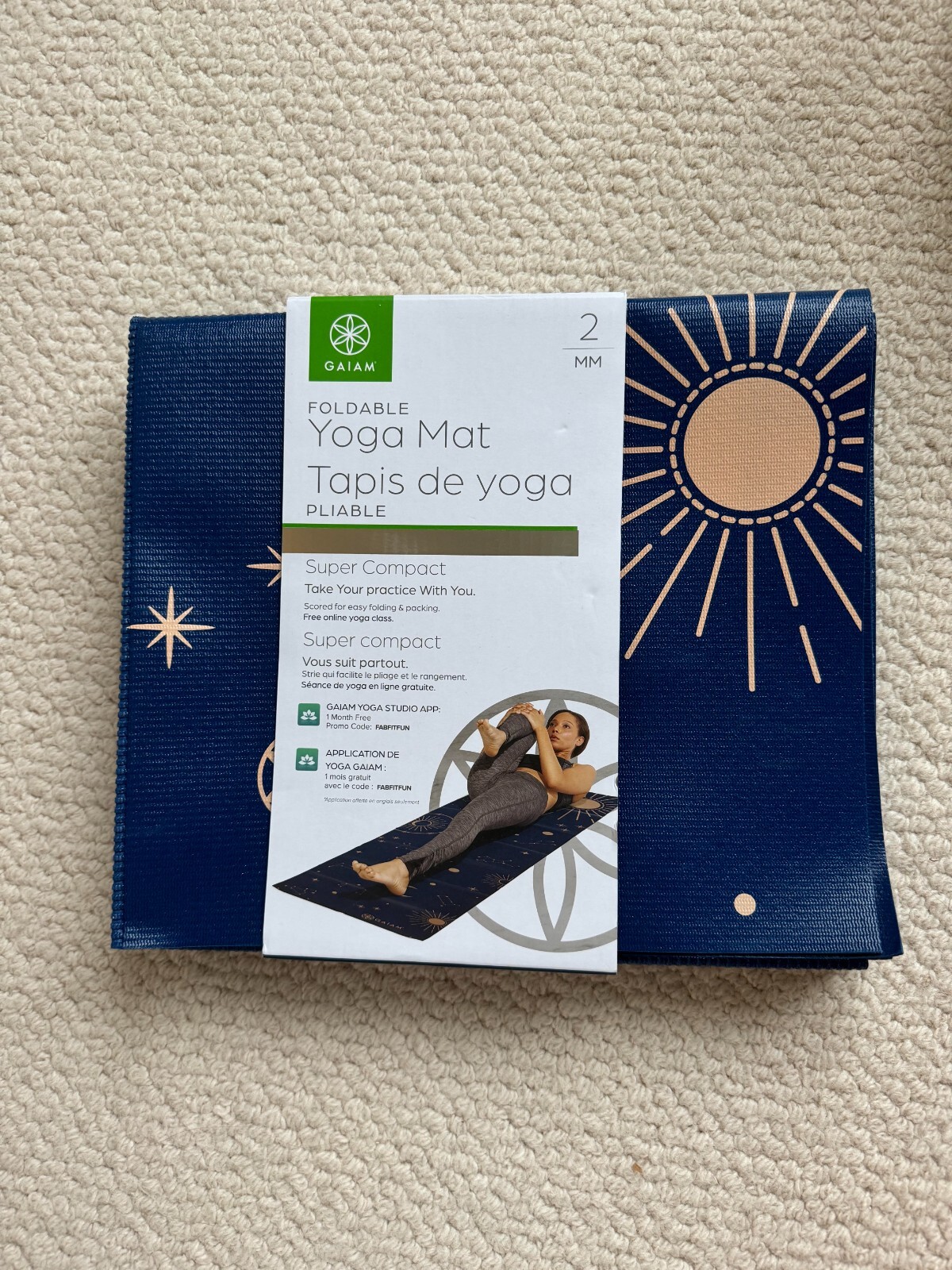 NWT Gaiam Yoga Mat (Navy Blue w/ Moon & Stars Design)