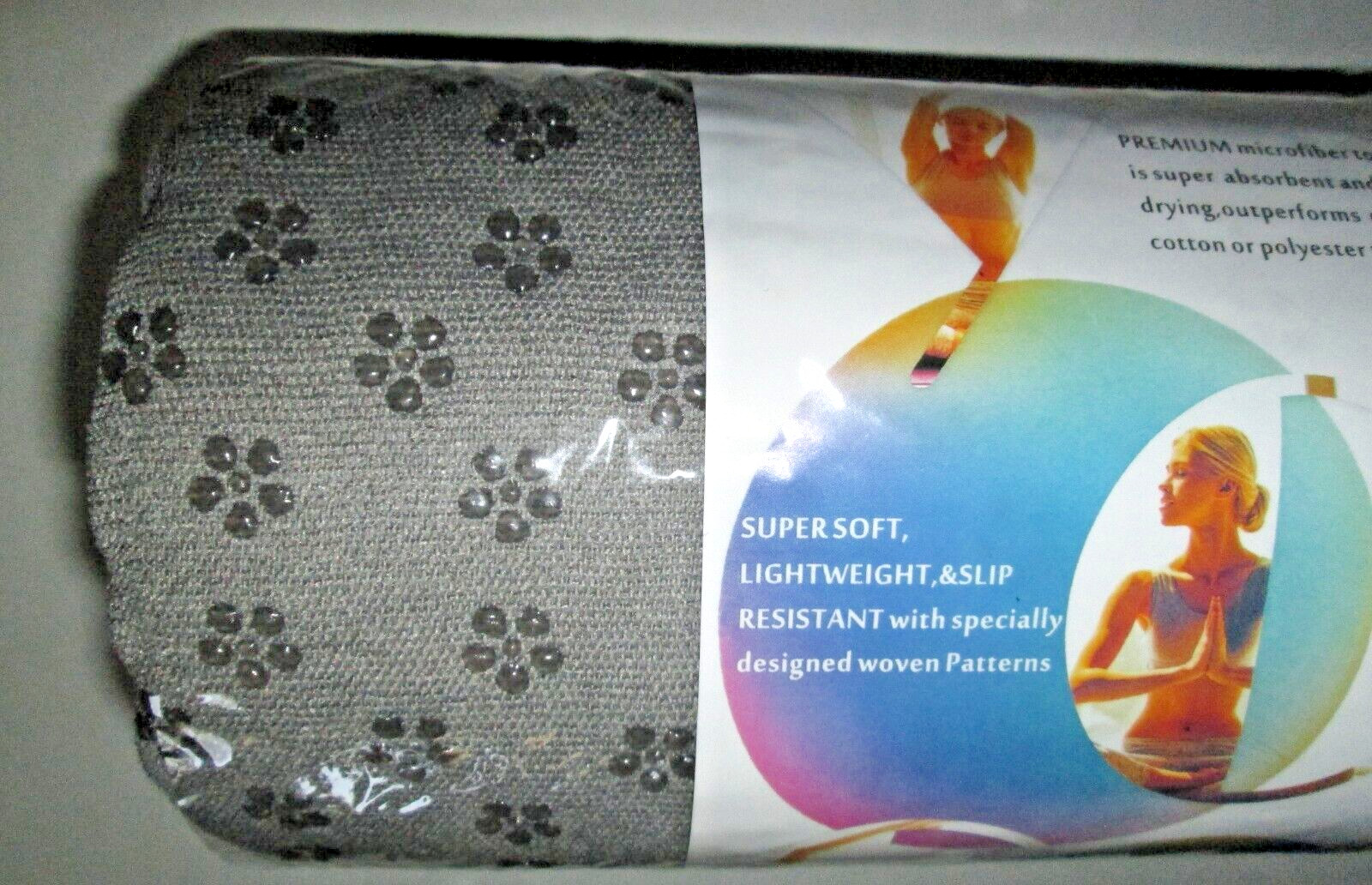 Non-Slip Hot Yoga Towel Microfiber Mat Cover Yoga Pilates Fitness GRAY 25×72 NIP