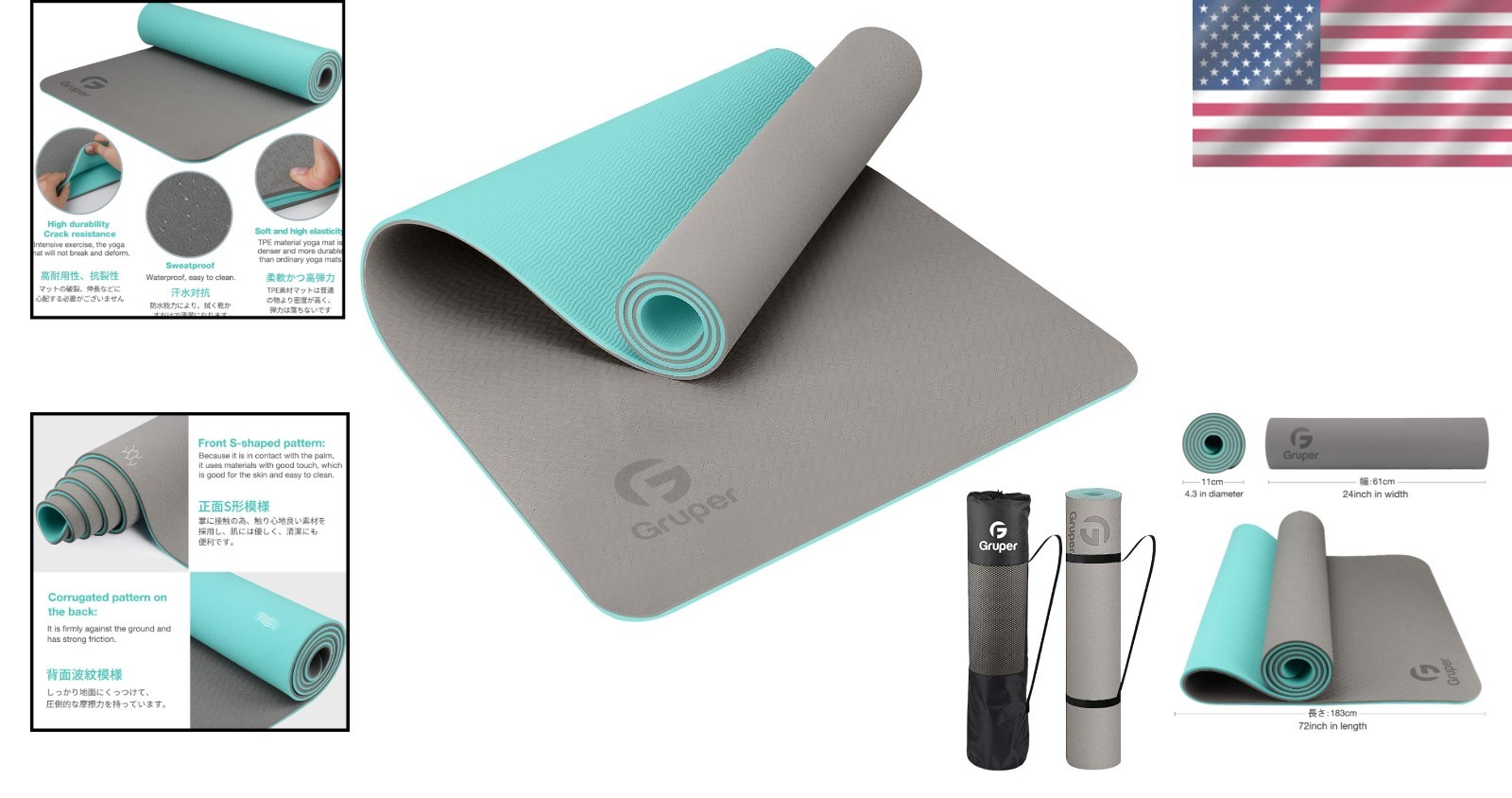 Lightweight Yoga Mat Non Slip 72 Inch Carbon Gray for Pilates and Floor Workouts