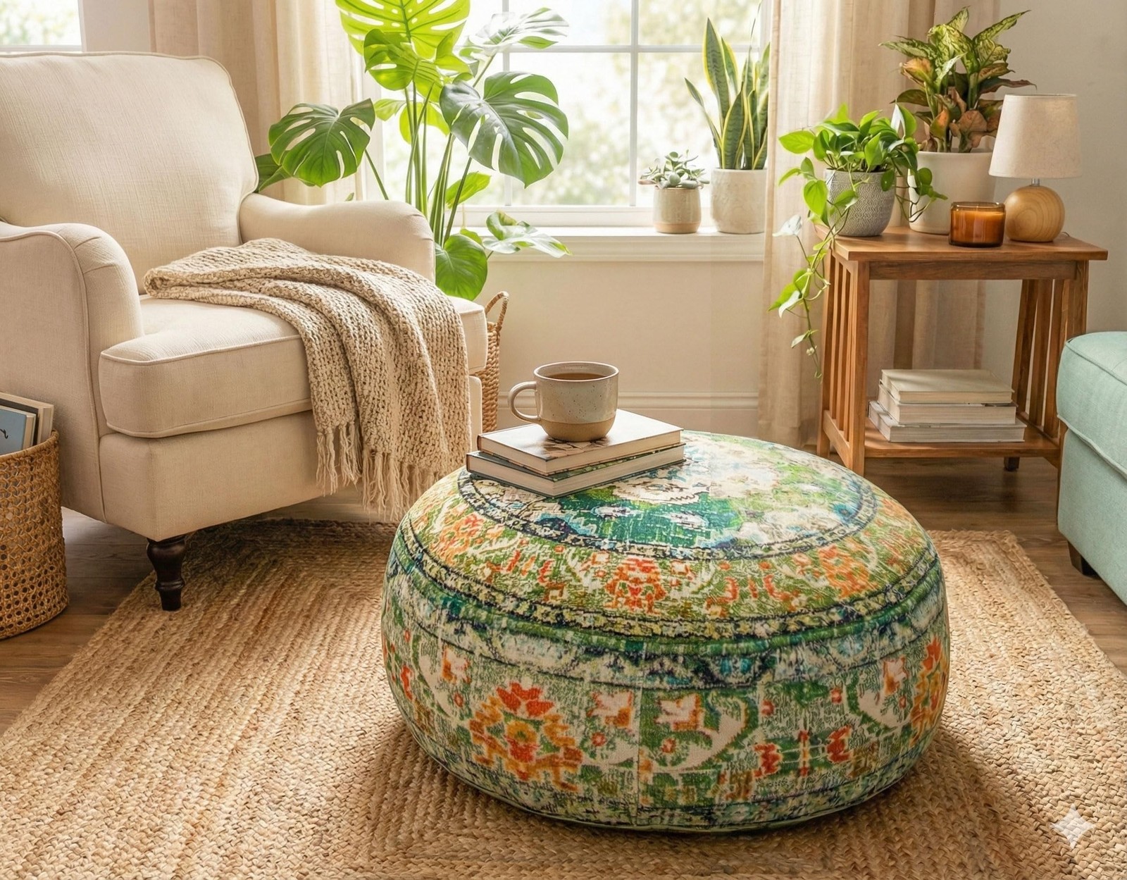 Indian Yoga Décor Pouf Cover Green Round Green Floor Pillow Case Room D