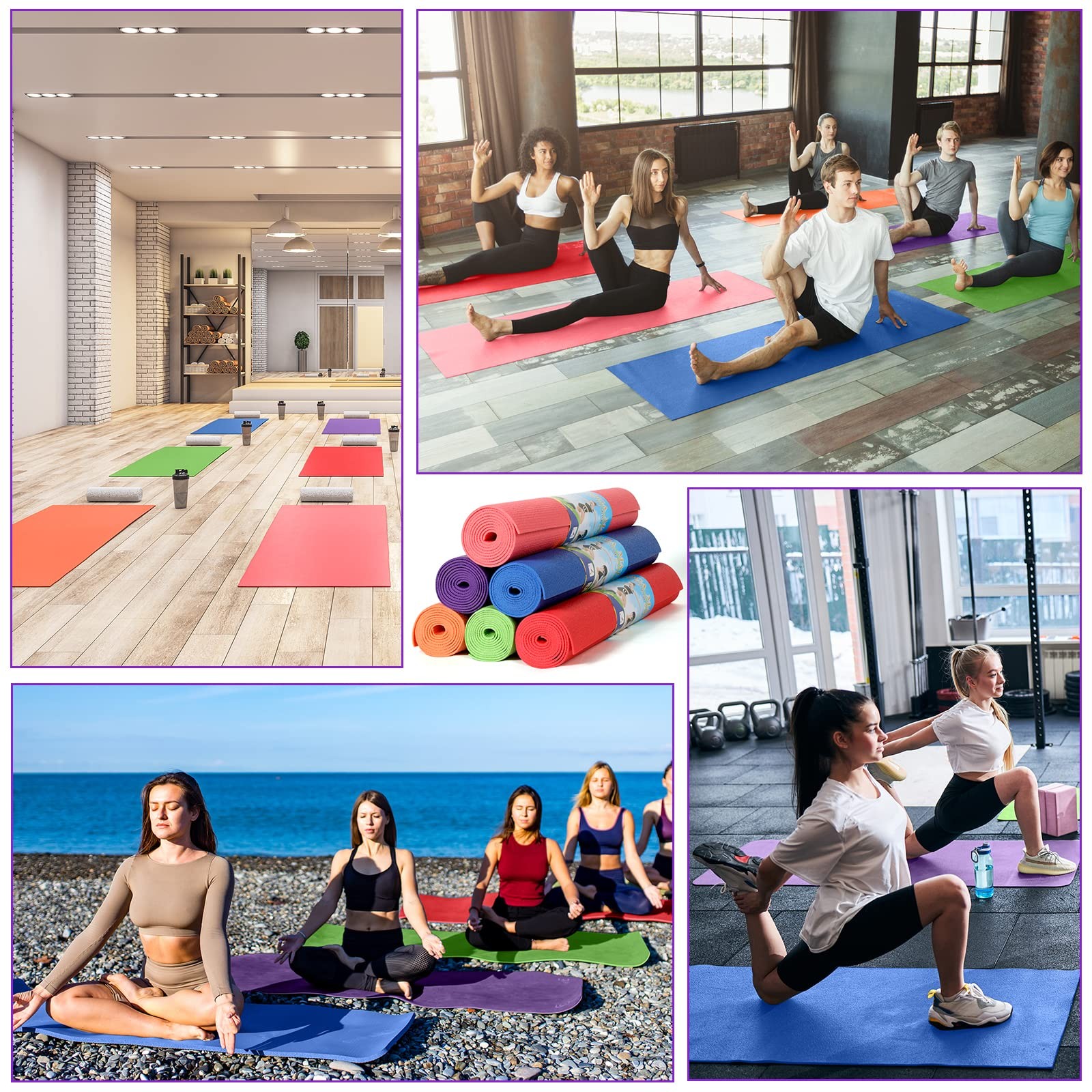 18 Pieces Yoga Mats Bulk Non Slip Exercise Fitness Workout Mats for Women Men…