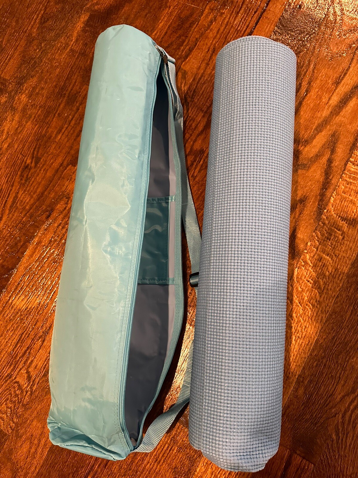 Blue Yoga Mat with Bag On Strap