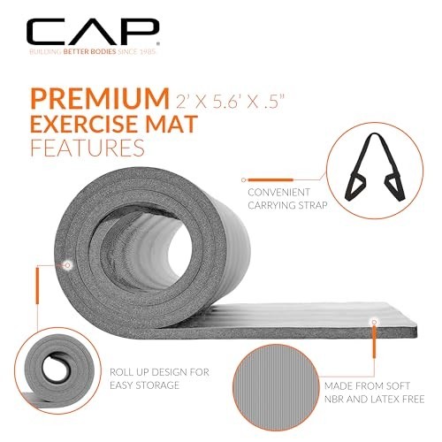 High-Density 1/2-Inch Exercise Yoga Mat with Strap – Multiple Colors & Sizes Ava