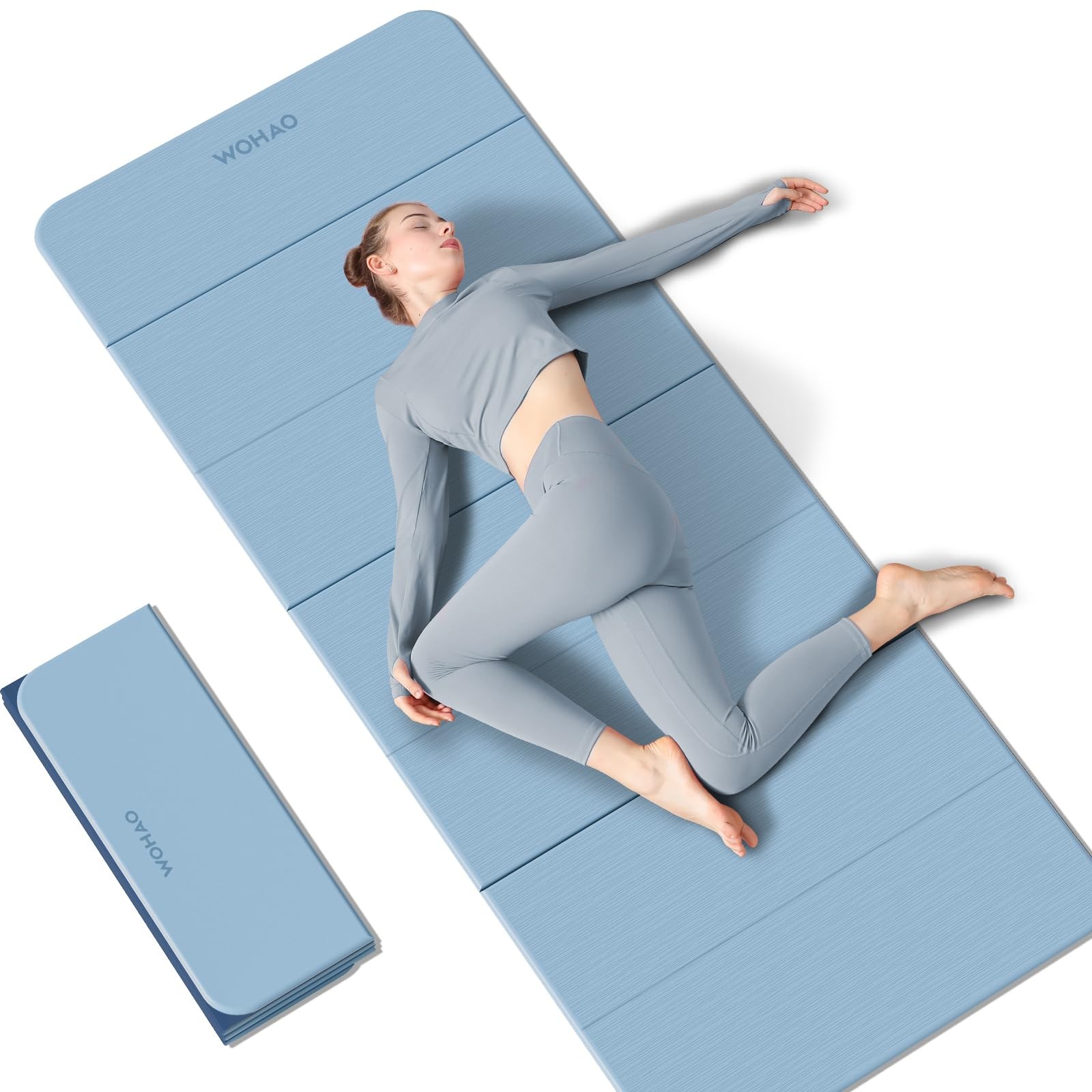 WOHAO 7-Fold Yoga Mat 70″x24″ – 1/2 70″ x 24″ x 0.5″, Blue-gray+Navy blue