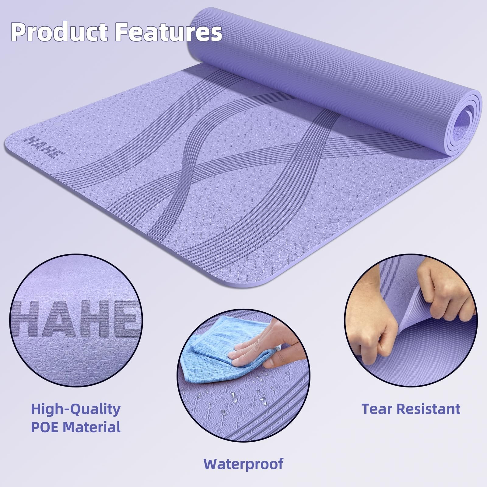 Yoga Mat High Density Exercise Mat, 76″x32″x0.27″Thick Wide & Large Yoga Mat …