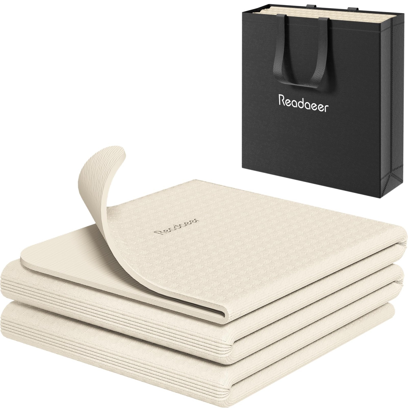 READAEER Foldable Yoga Mat for Travel Folding 72″ L x 24″ W x 0.24″ H, Beige
