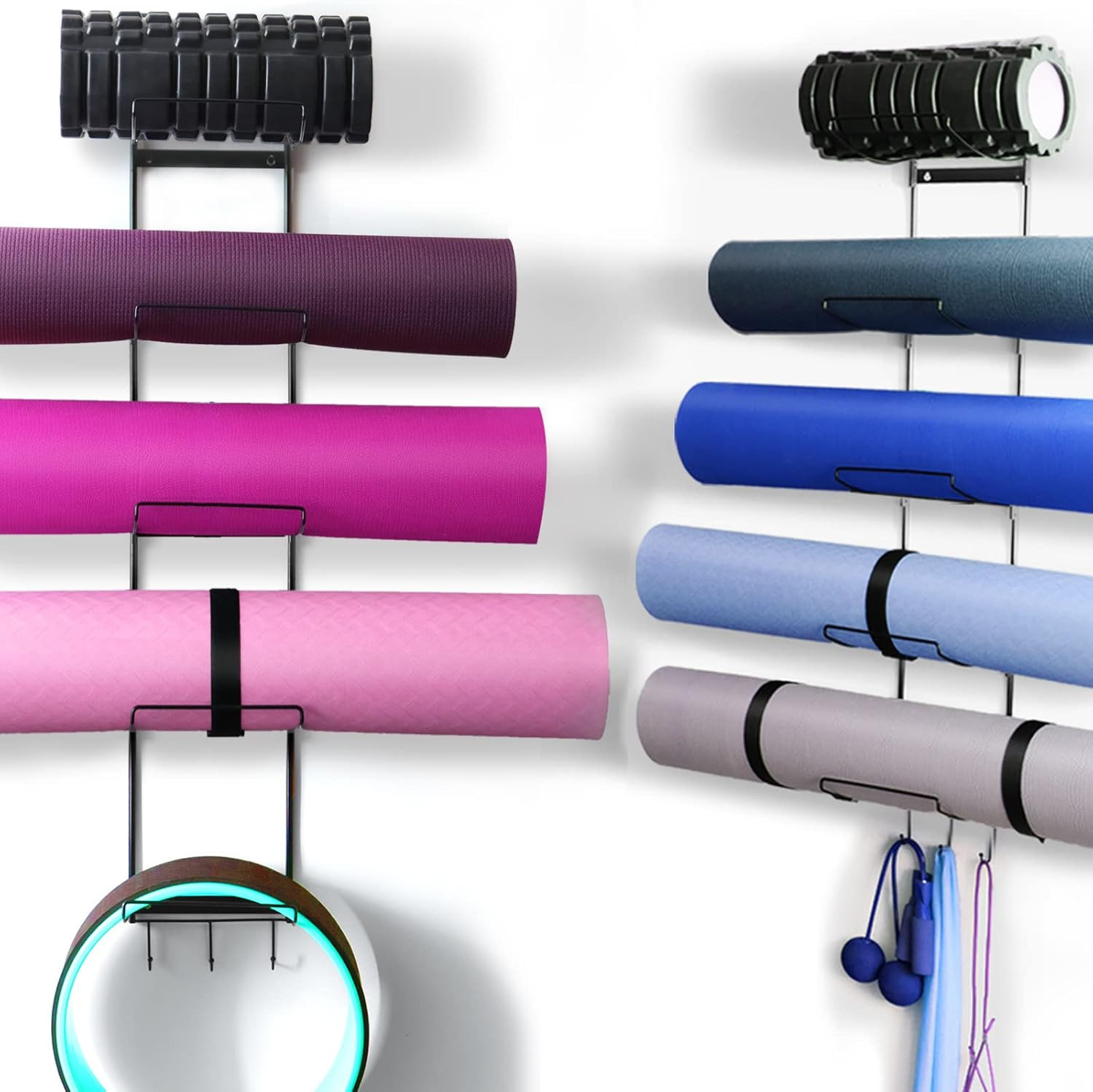 5-Tiers Yoga Mat Holder Wall Mount, Metal Storage Rack for Yoga Mat/Wheels, Foam