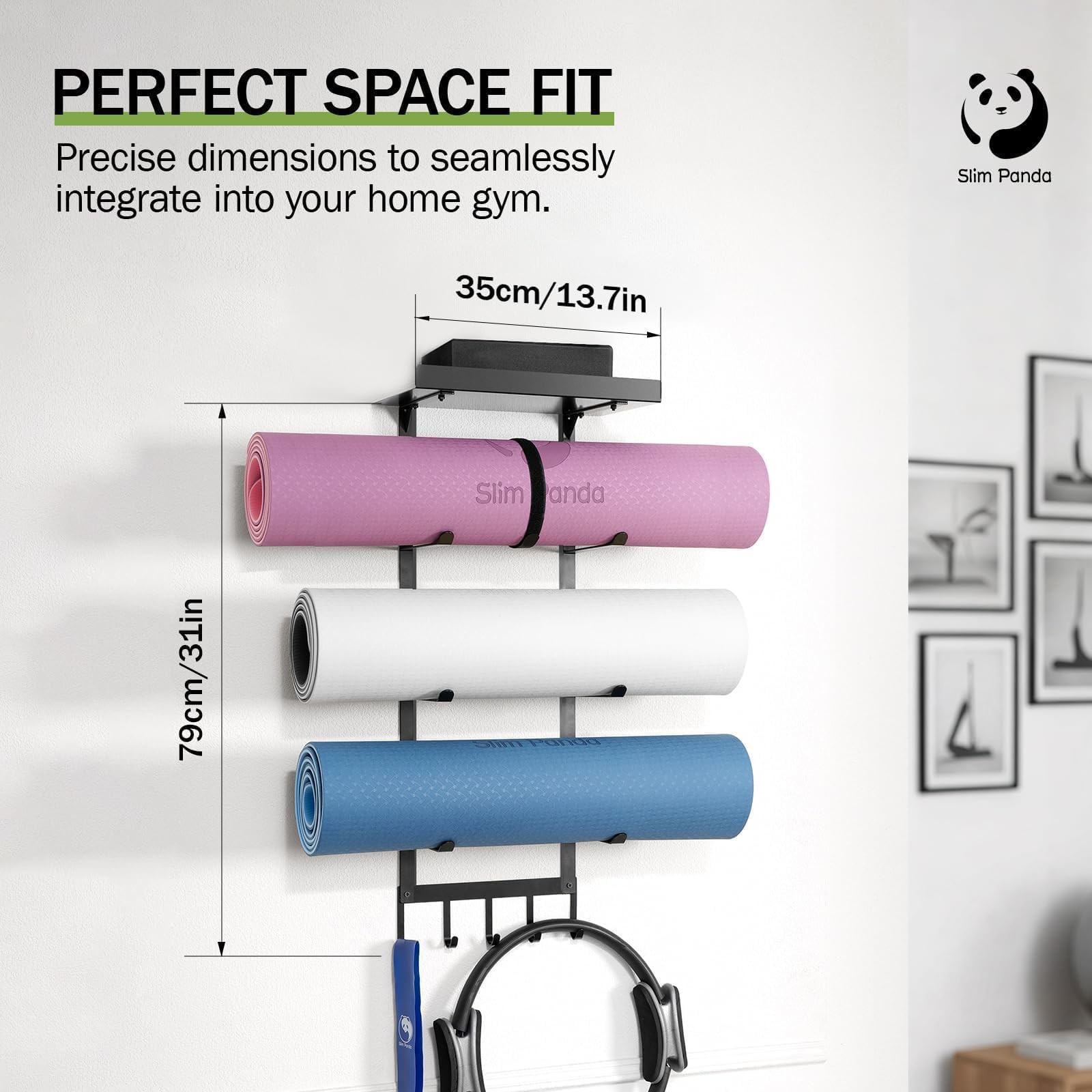 Slim Panda Yoga Mat Holder Wall Mount with Mesh Bag, 4Tier Metal Storage Rack…