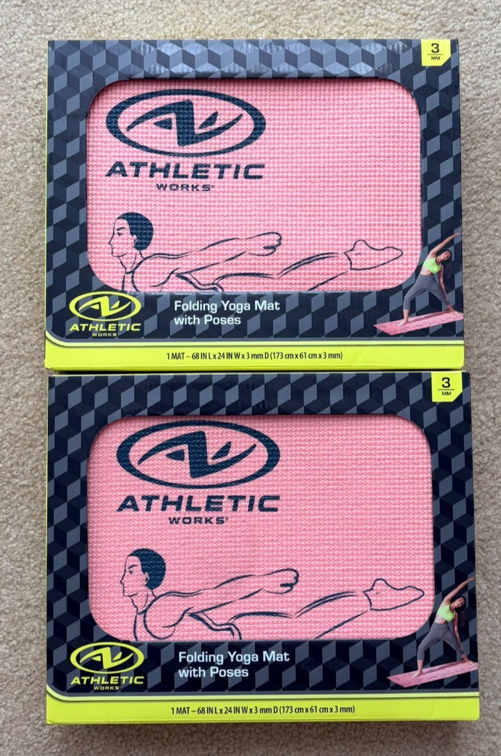 2 Folding Yoga Mats Pink Home Workout Fitness Gym Training 24”x68”x3mm NEW NIB