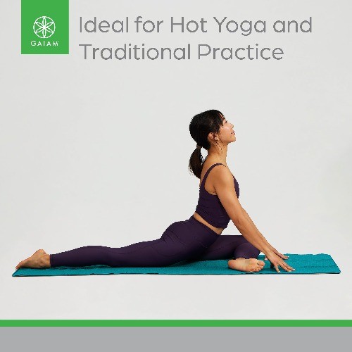 Gaiam No-Slip Yoga/Pilates Mat Towel, Teal and Grey