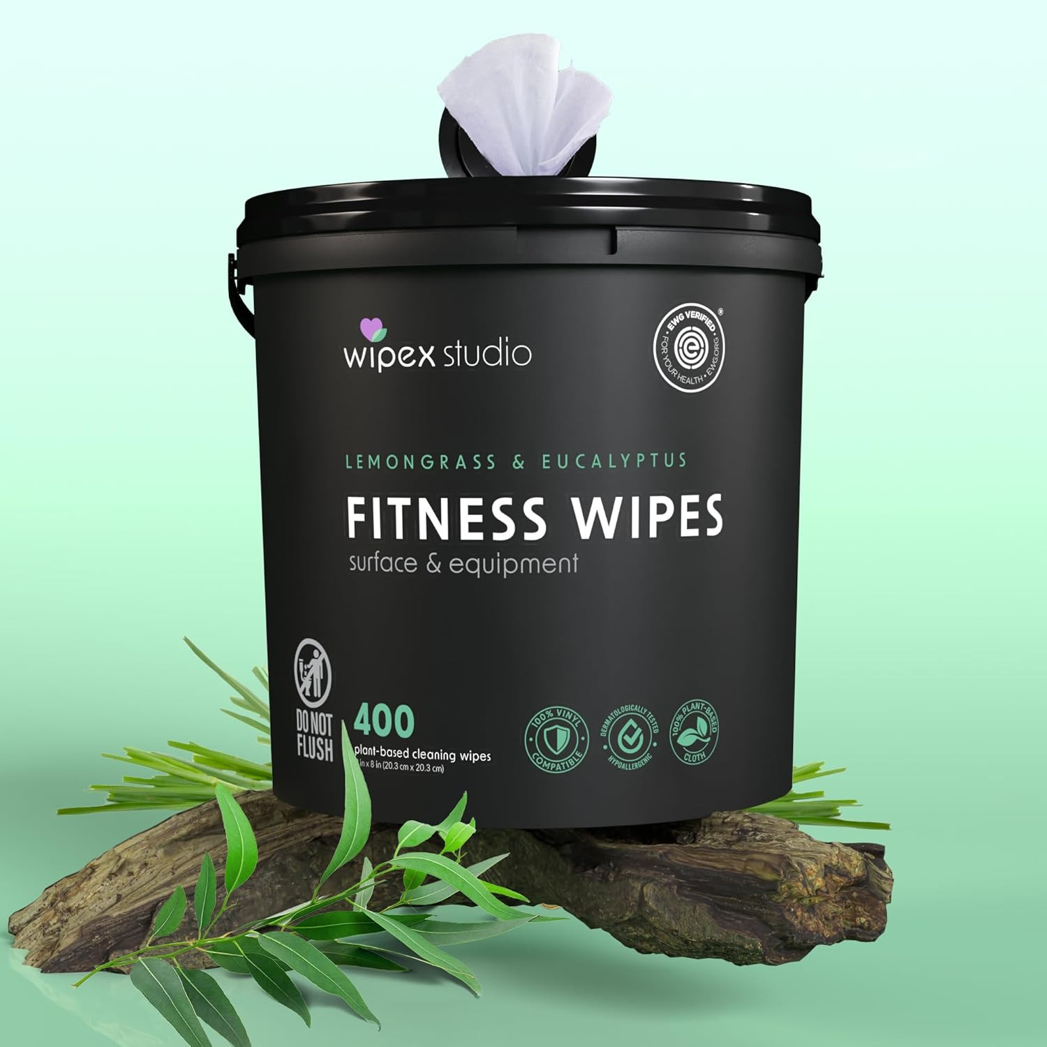 Yoga Mat Cleaner Wipes, EWG Verified, 400 Ct Plant-Based Lemongrass, Eucalyptus