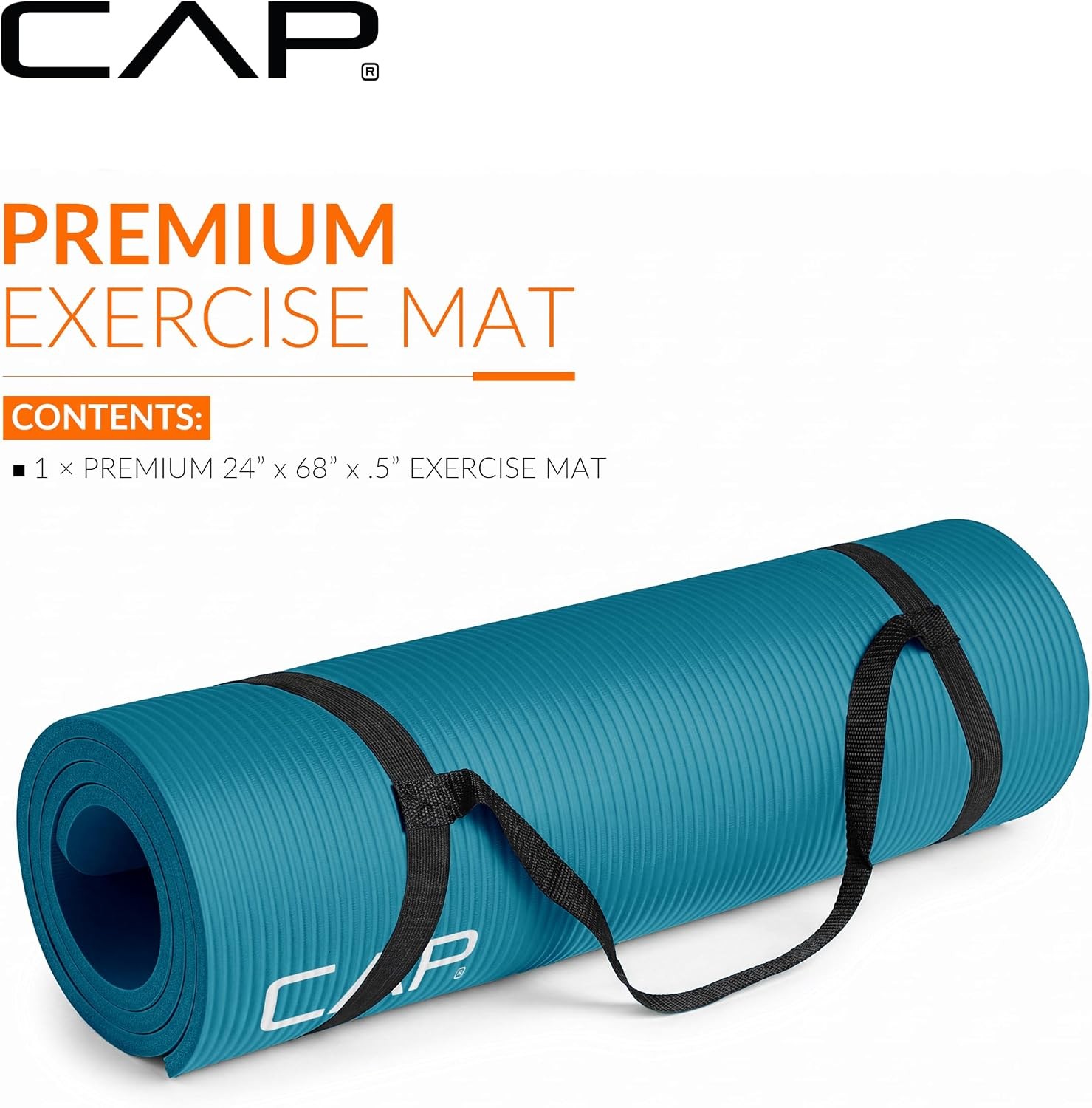 CAP Barbell 1/2-Inch High Density Exercise Yoga Mat with Strap | Multiple Option
